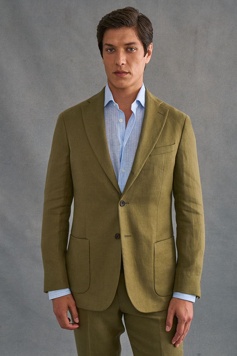 Green Single Breasted Linen Twill Jacket