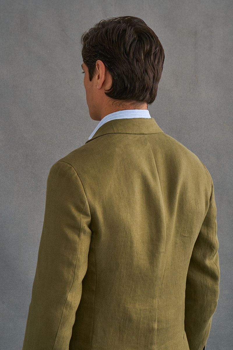 Green Single Breasted Linen Twill Jacket