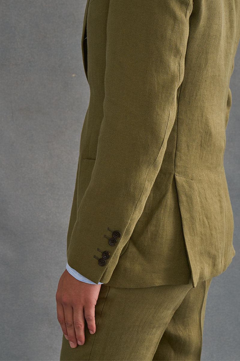 Green Single Breasted Linen Twill Jacket