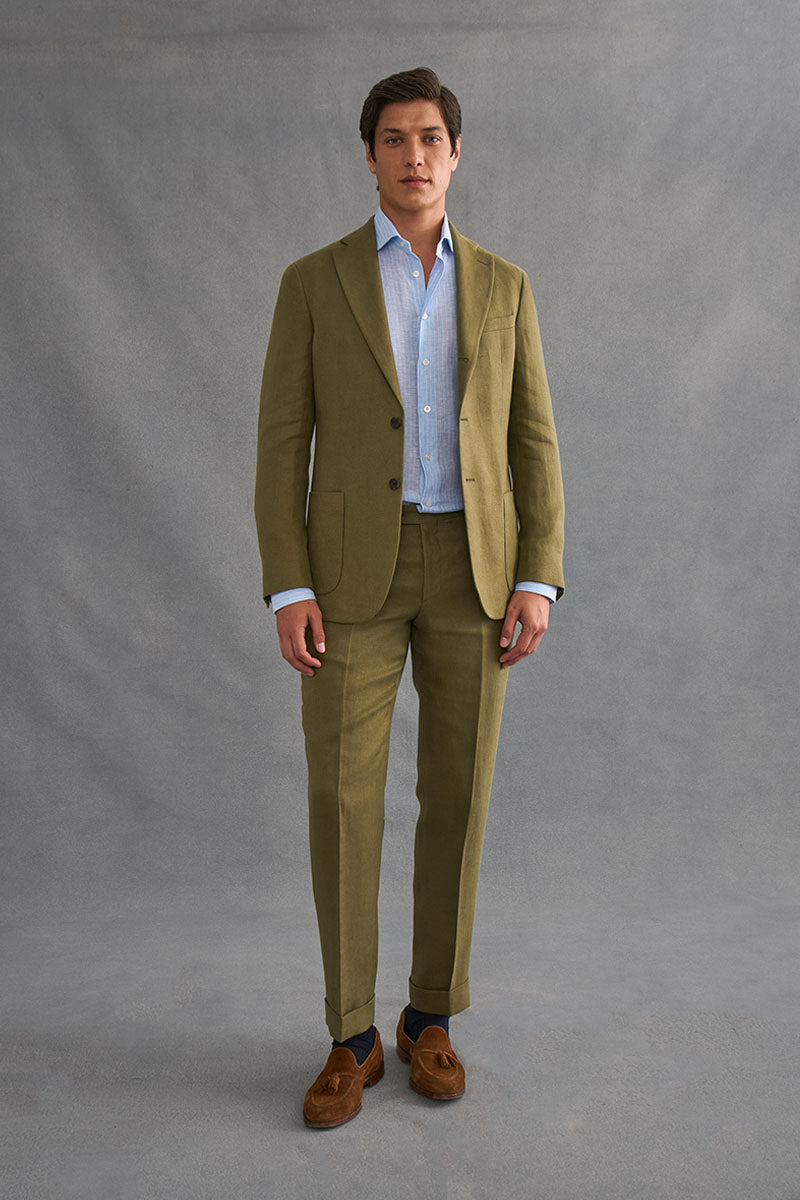 Green Single Breasted Linen Twill Jacket