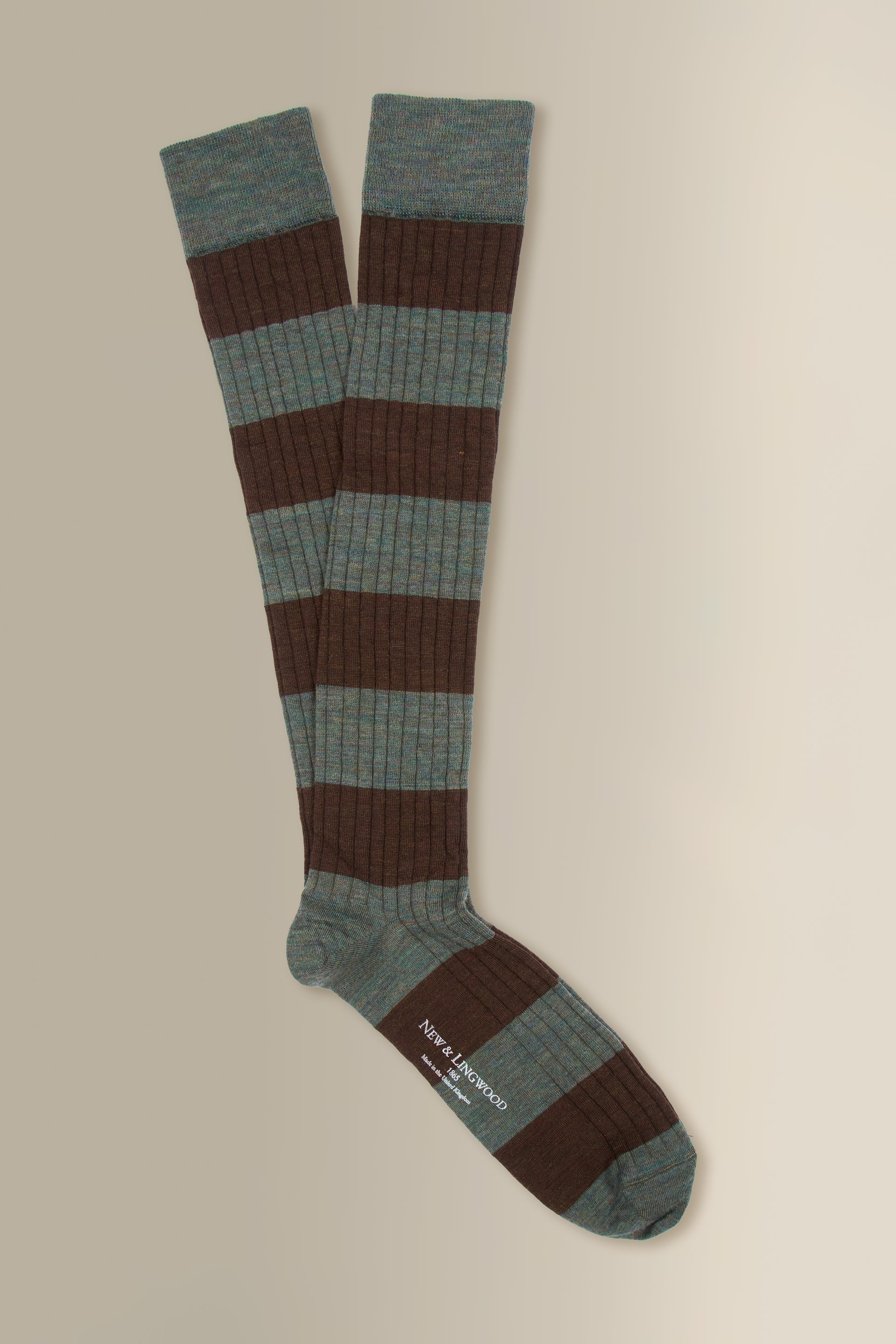 Grey & Brown Stripe Long Lightweight Wool Socks