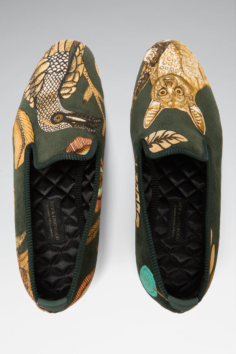 Green Camp Critters Velvet Slippers
