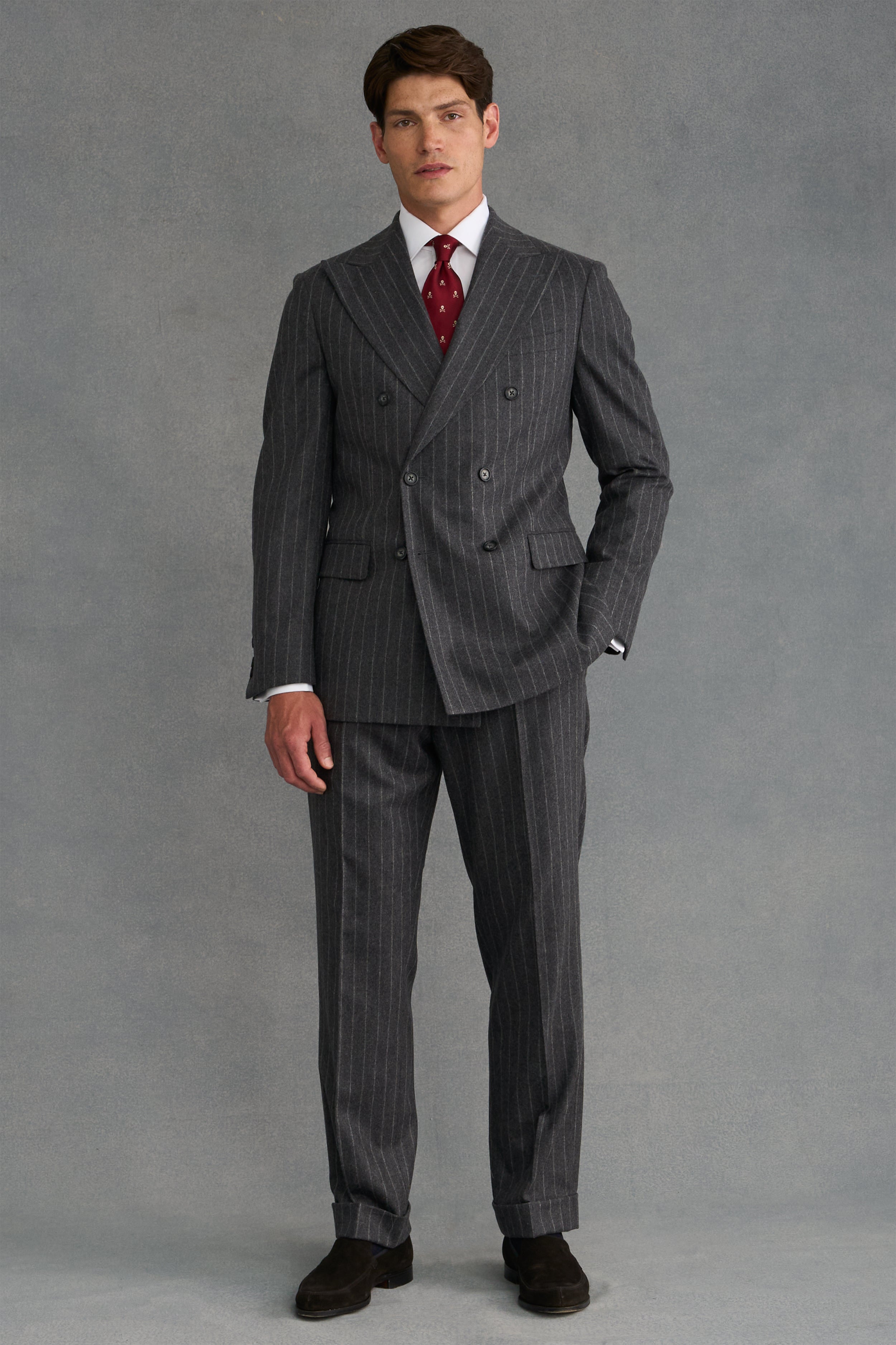Grey Chalk Stripe Single Pleat Flannel Suit Trousers – New and