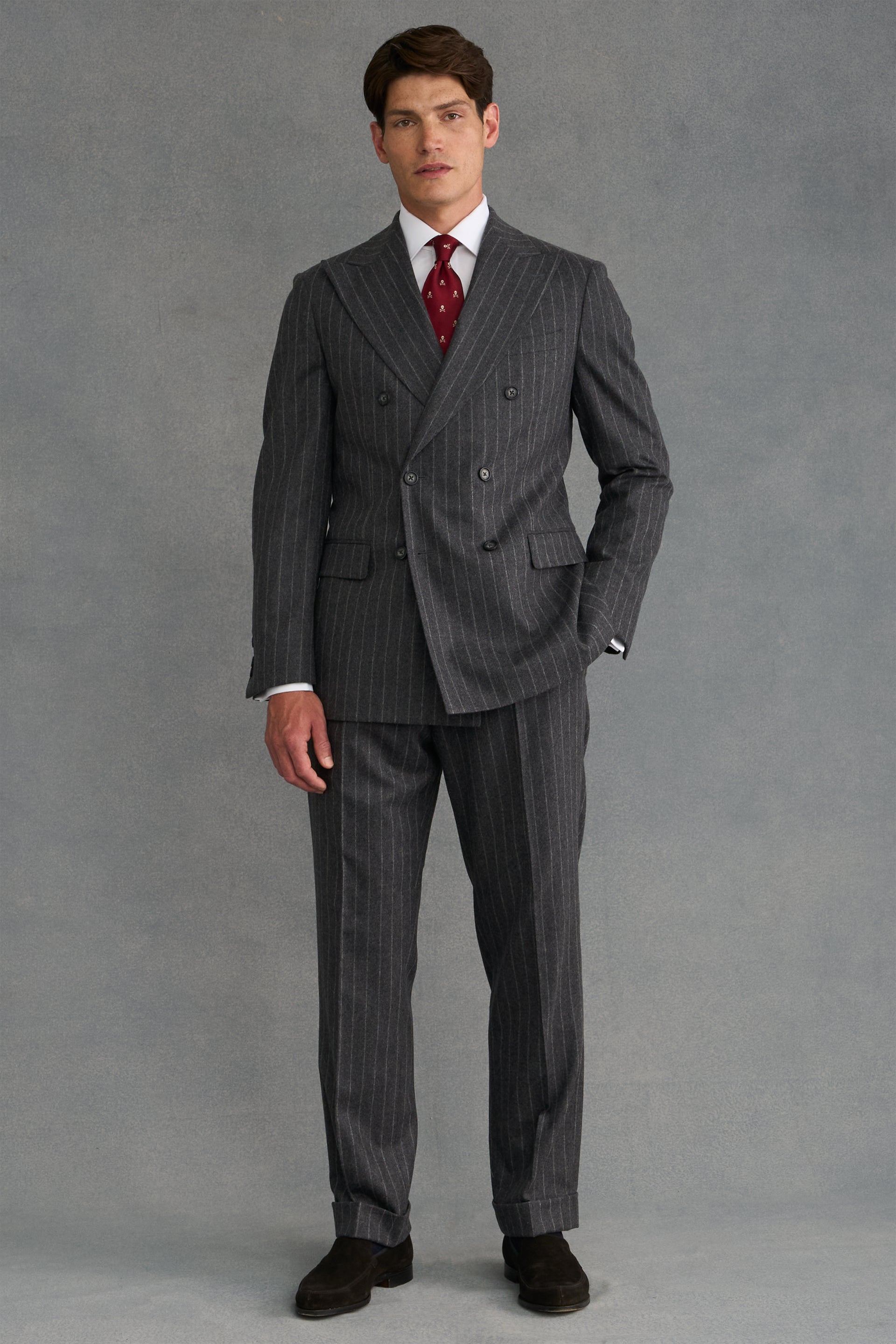Grey Chalk Stripe Single Pleat Flannel Suit Trousers