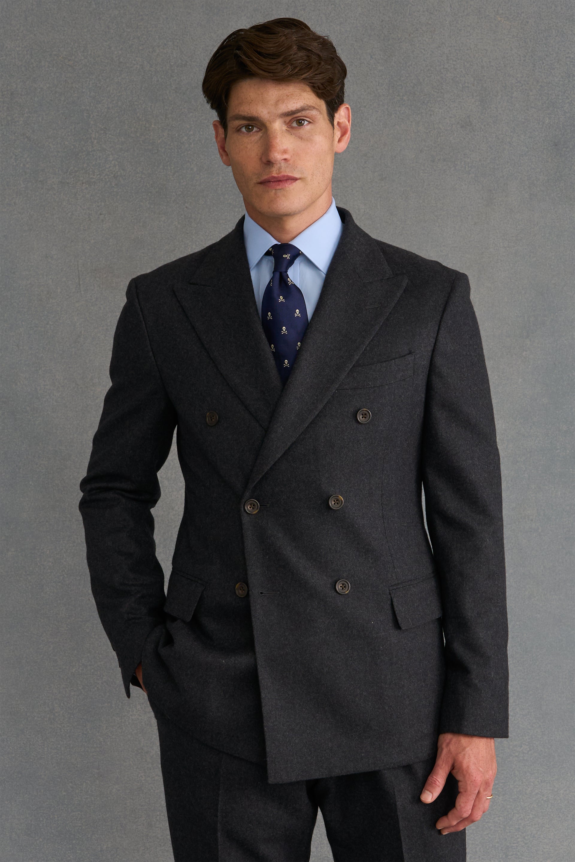 Dark Grey Flannel Double Breasted Suit Jacket