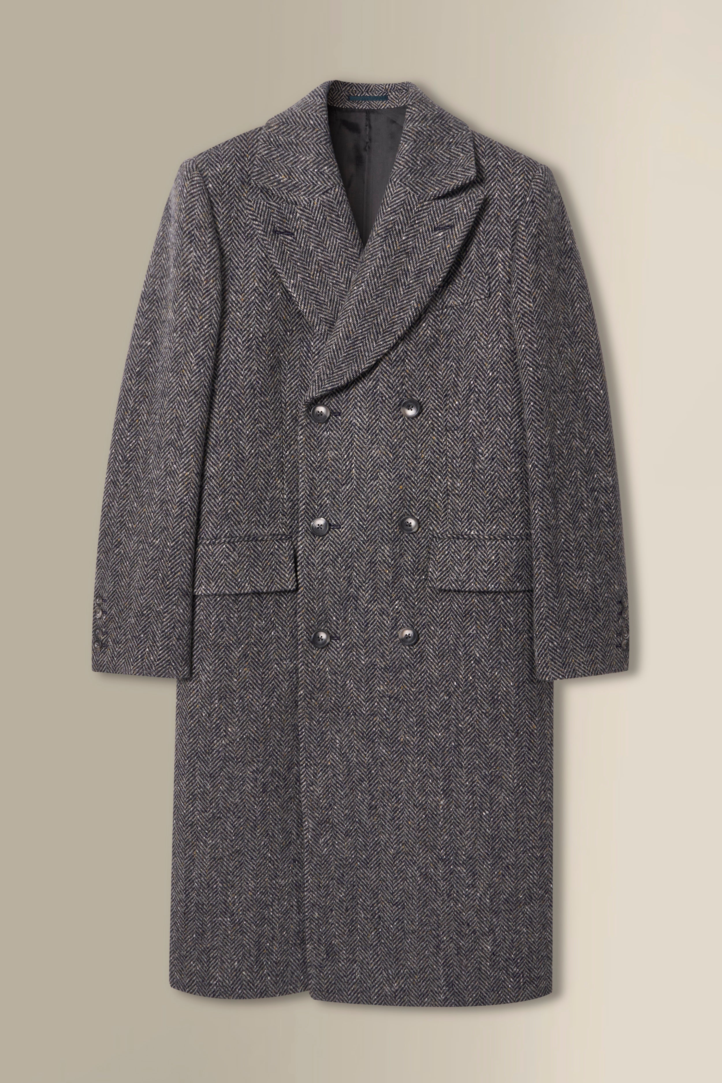 Grey Herringbone Double Breasted Wool Overcoat – New and Lingwood