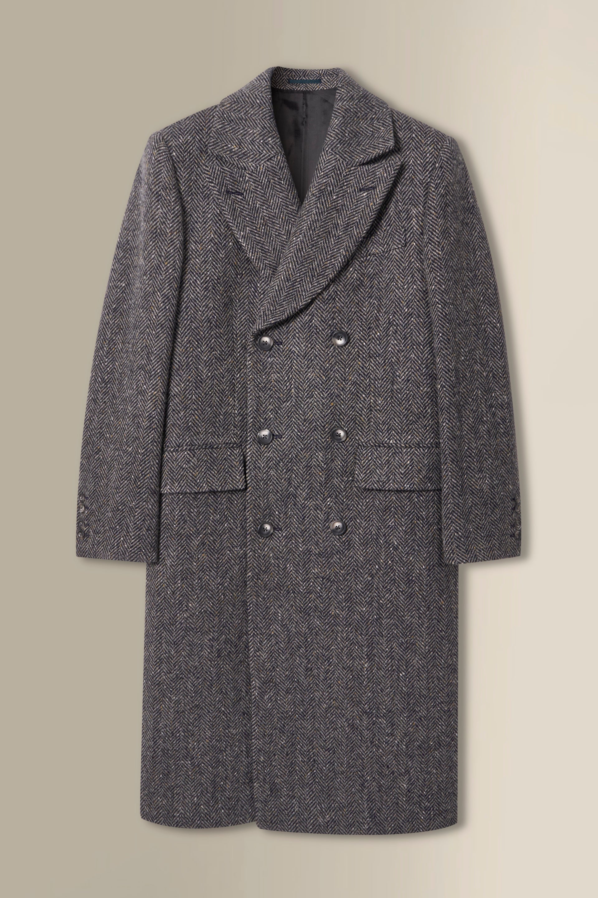 Grey Herringbone Double Breasted Wool Coat