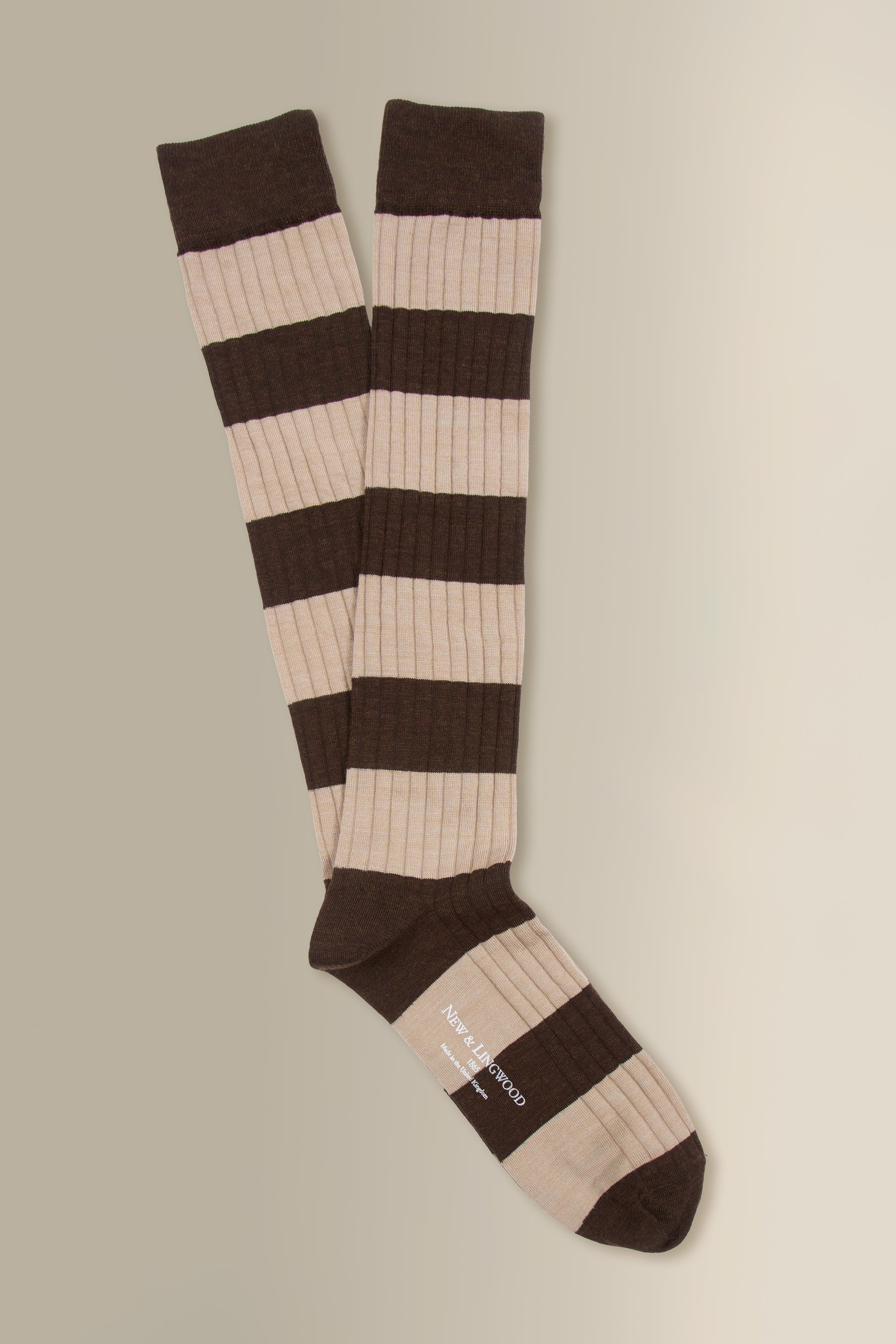 Brown & Cream Stripe Long Lightweight Wool Socks