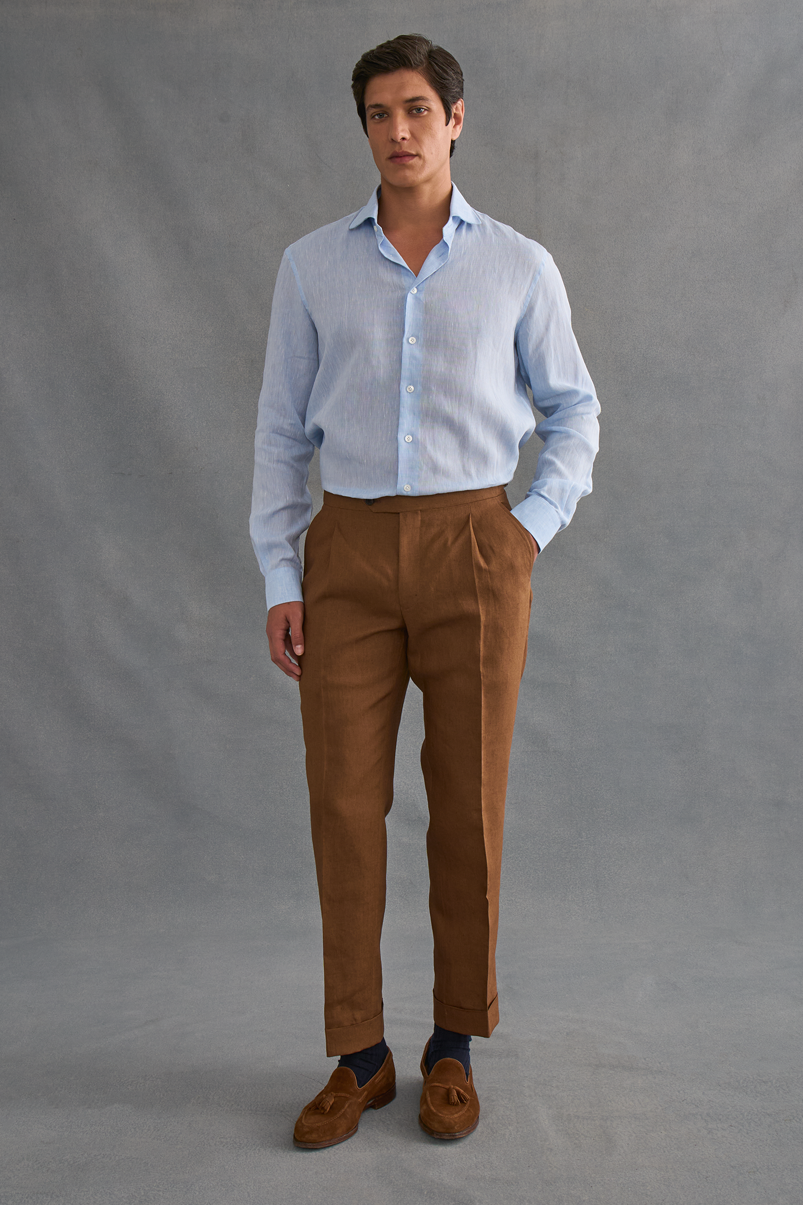 Light Blue Cutaway Collar Standard Fit Single Cuff Linen Shirt