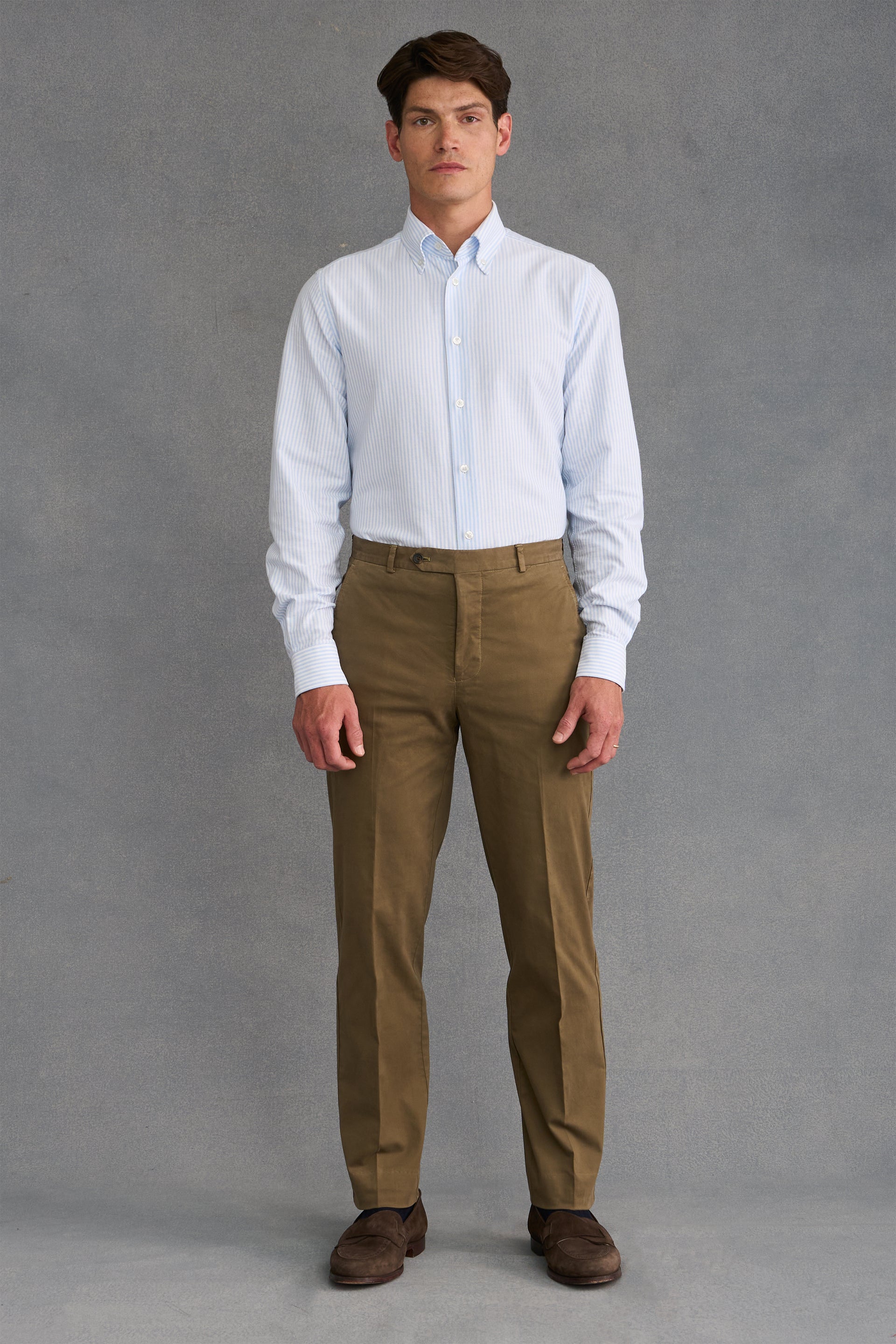 Khaki Flat Front Garment Dyed Trousers