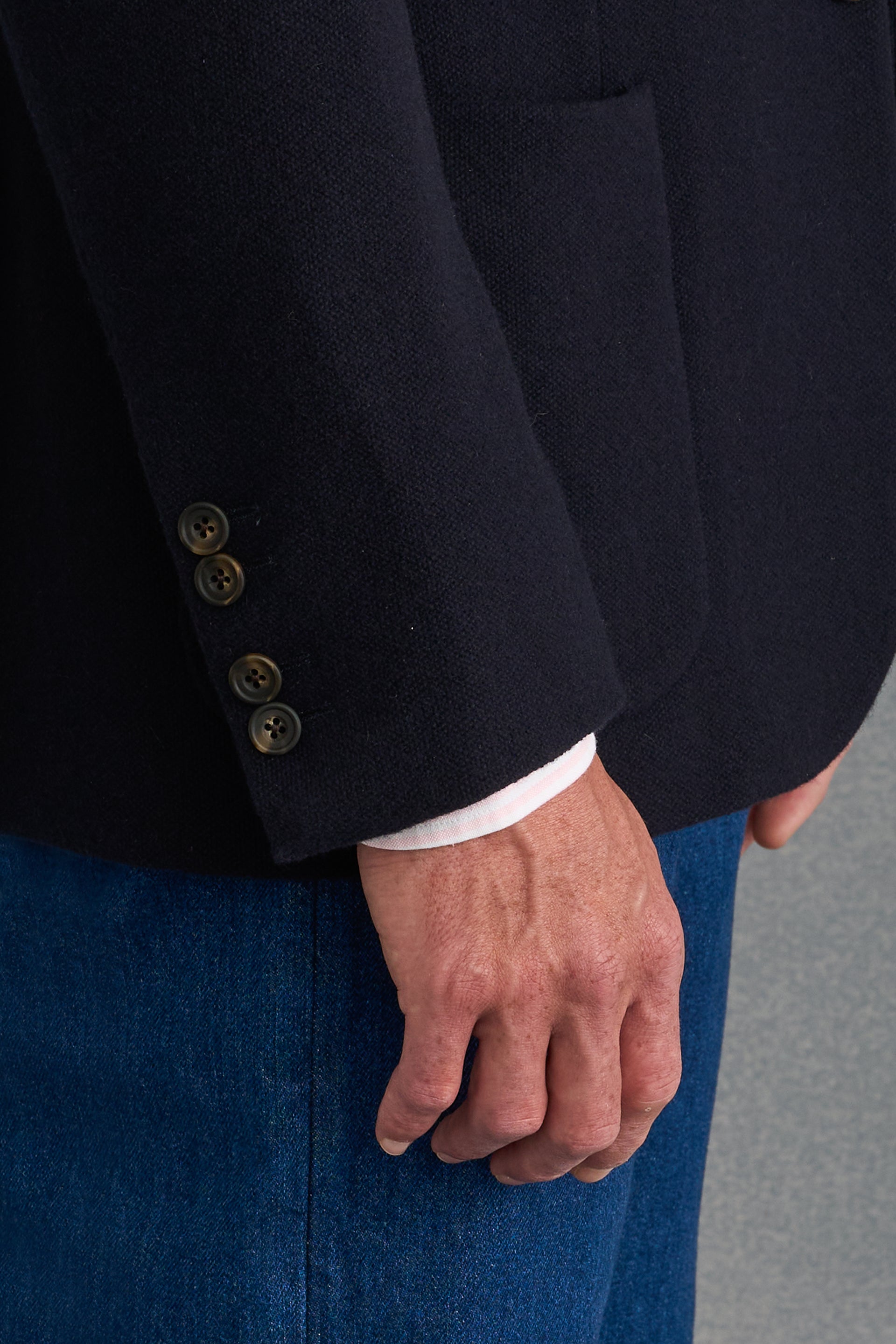 Navy Single Breasted Cashmere Jersey Jacket