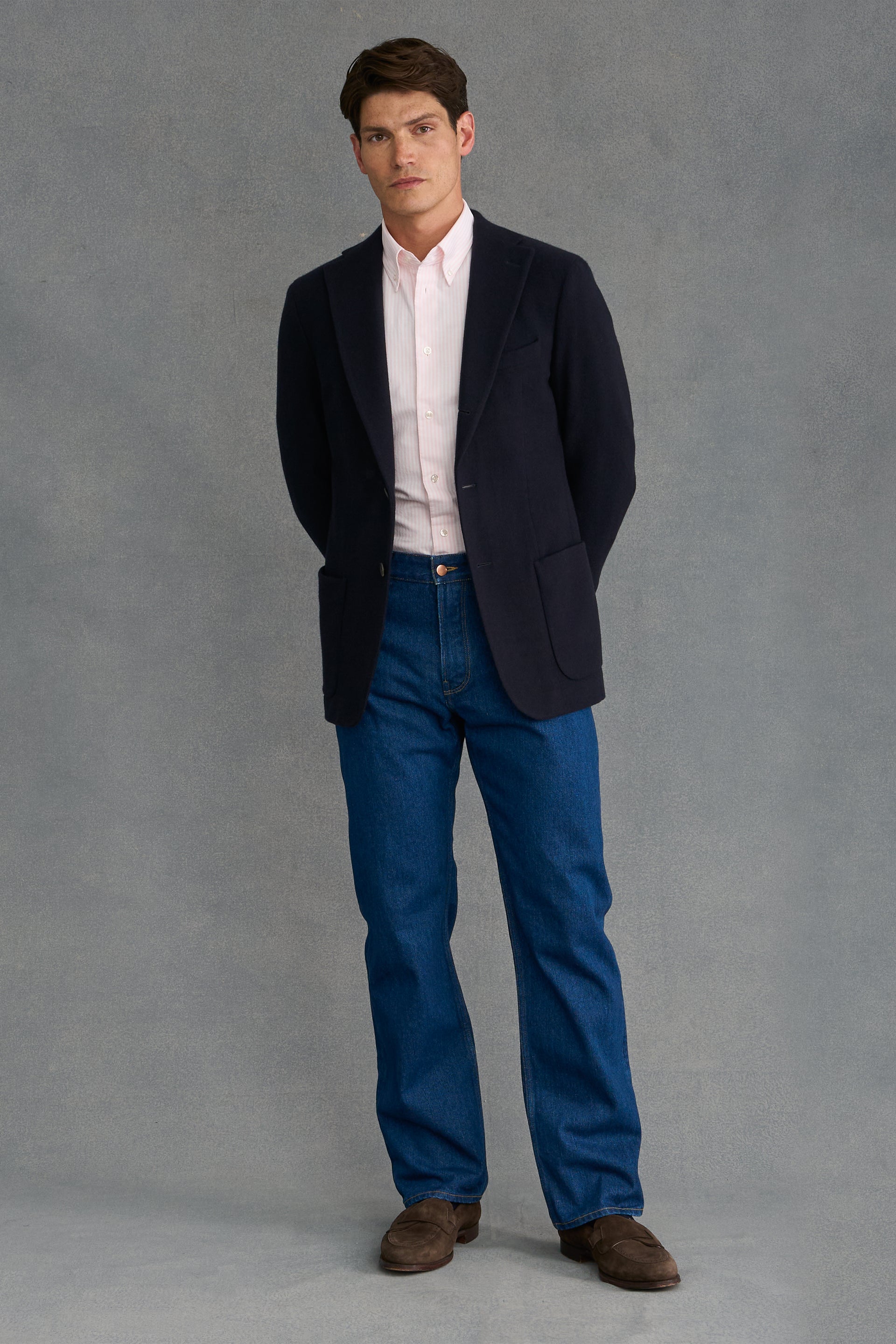 Navy Single Breasted Cashmere Jersey Jacket