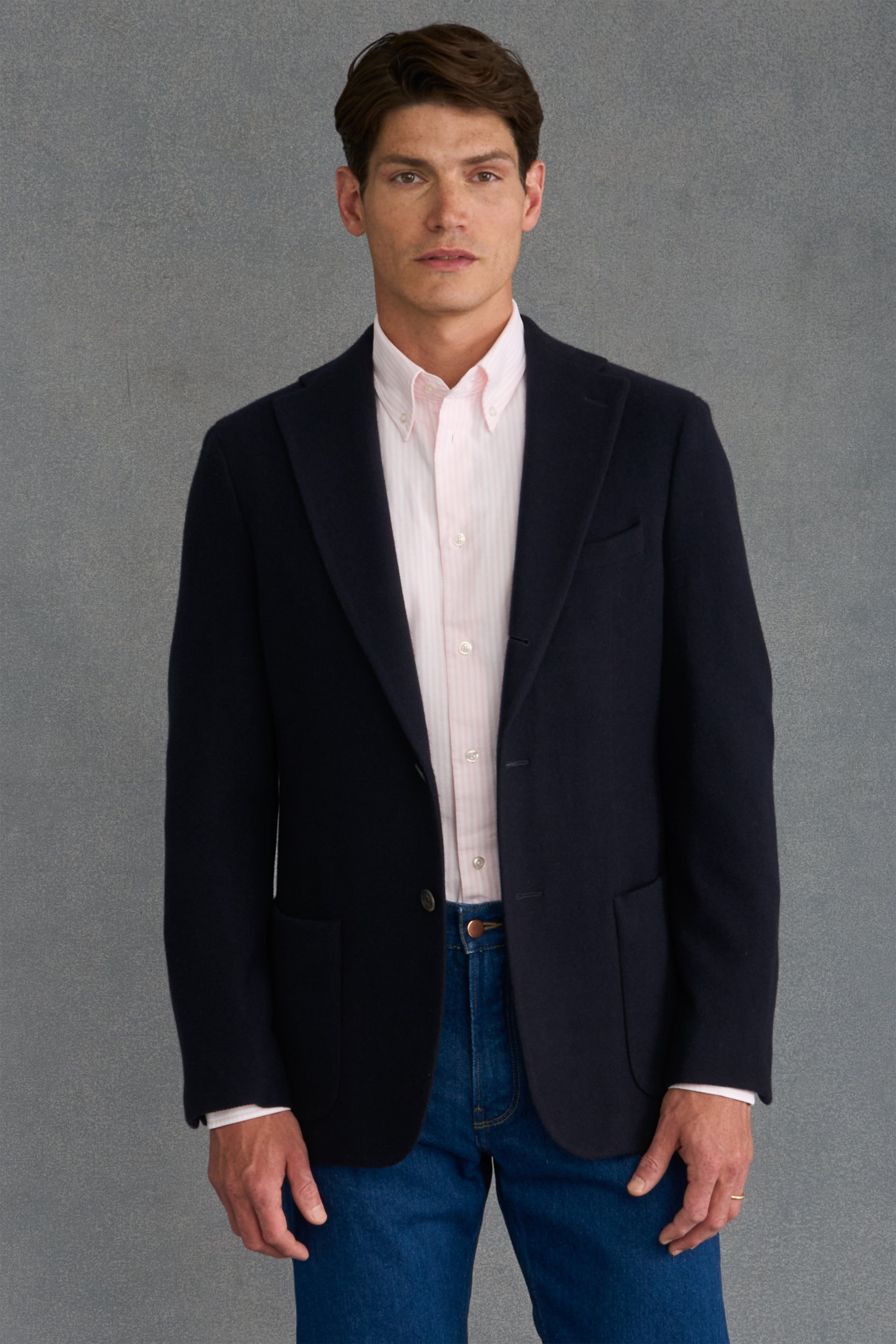 Navy Single Breasted Cashmere Jersey Jacket