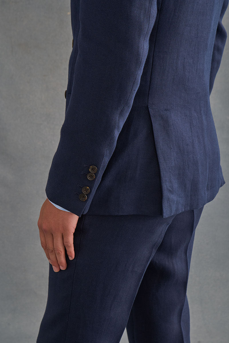 Navy Double Breasted Linen Twill Jacket