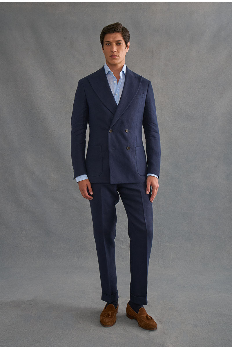 Navy Double Breasted Linen Twill Jacket