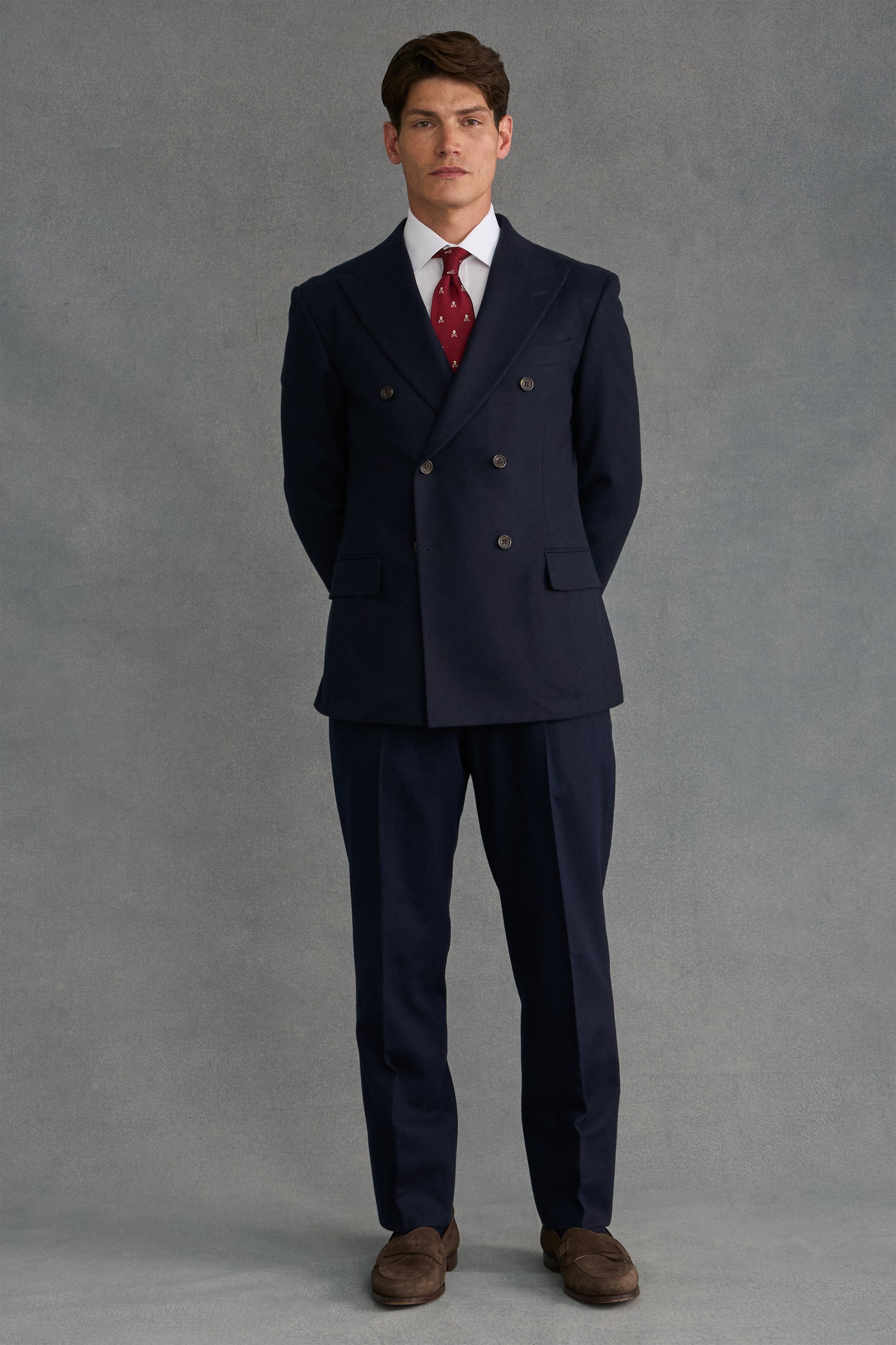 Navy Flannel Double Breasted Suit Jacket