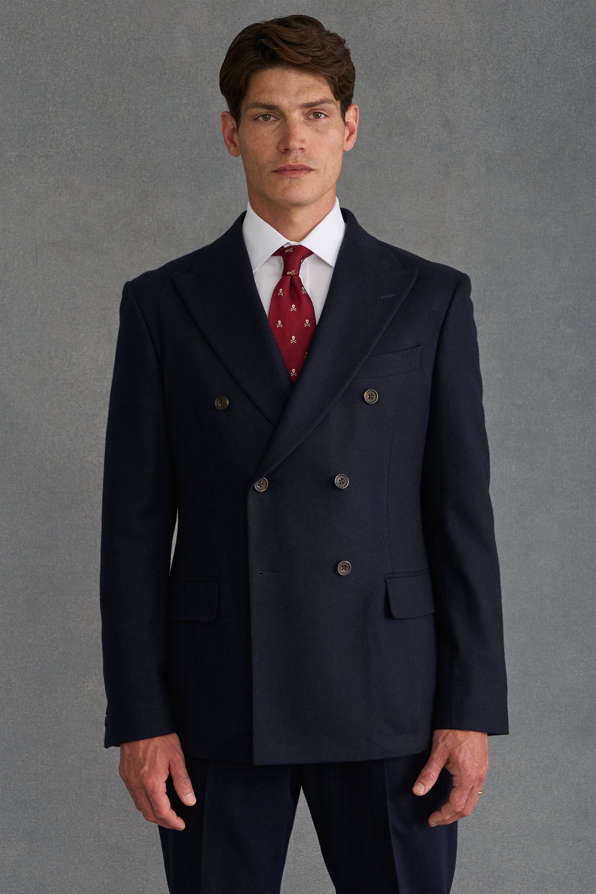 Navy Flannel Double Breasted Suit Jacket