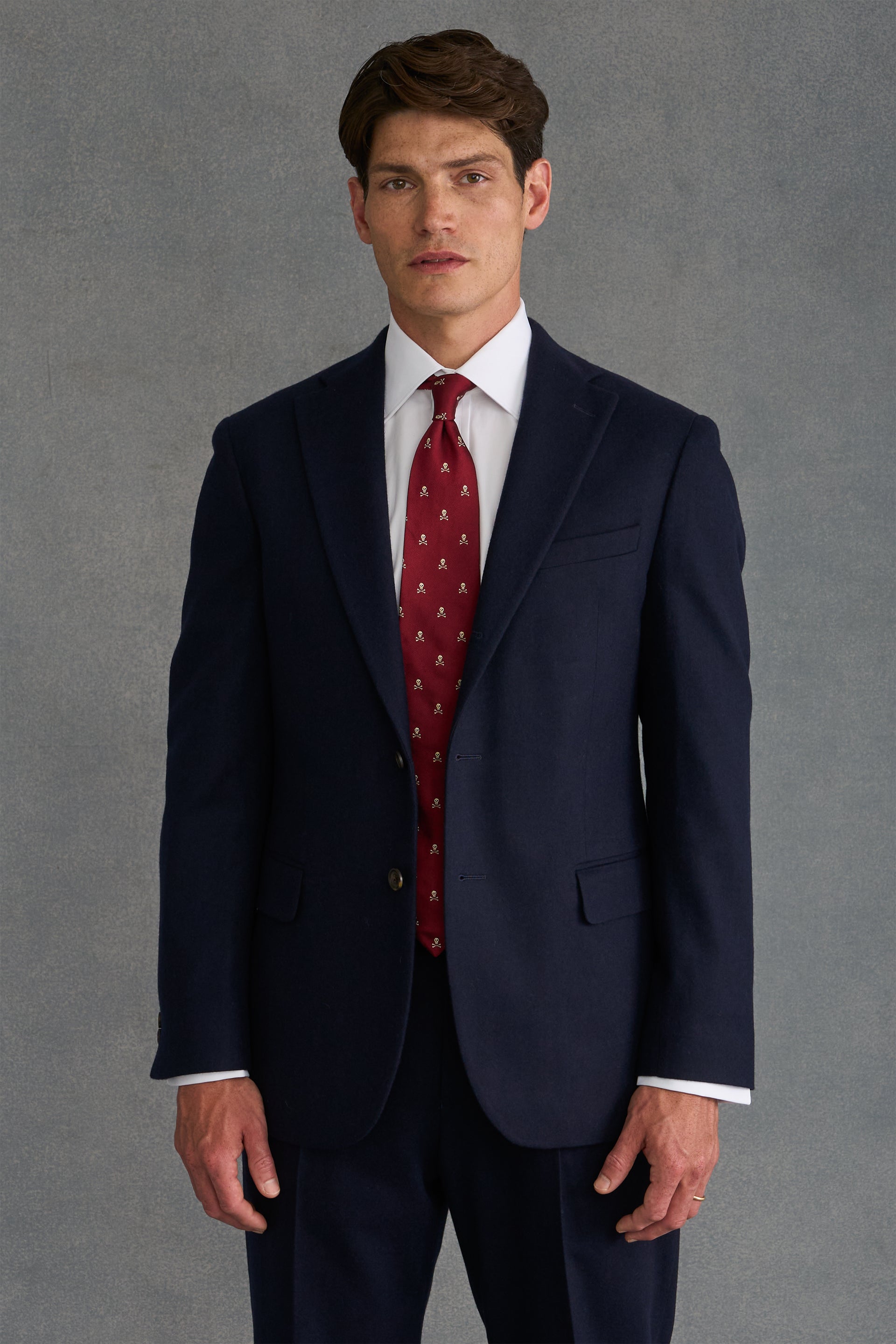Navy Flannel Single Breasted Suit Jacket