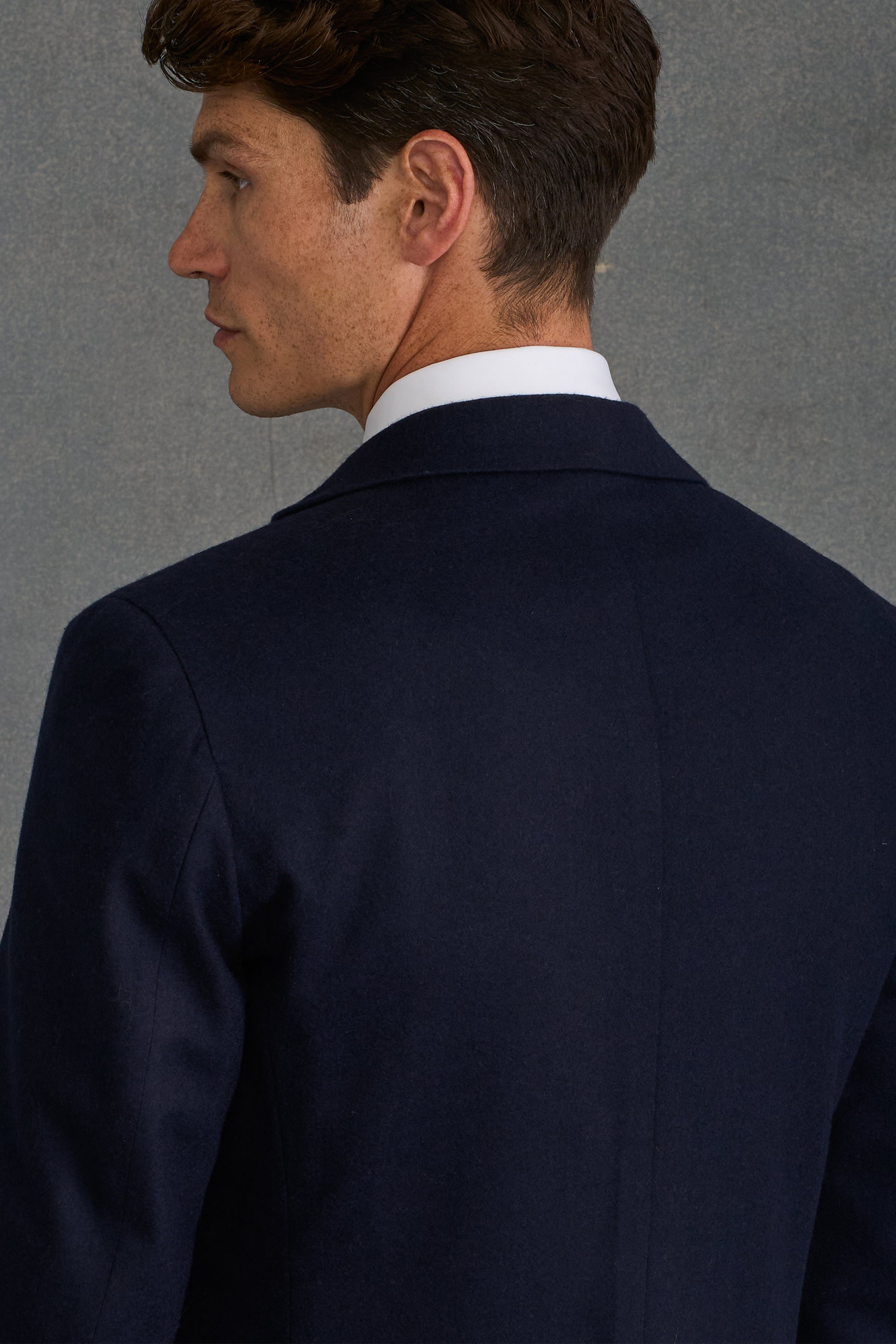 Navy Flannel Single Breasted Suit Jacket
