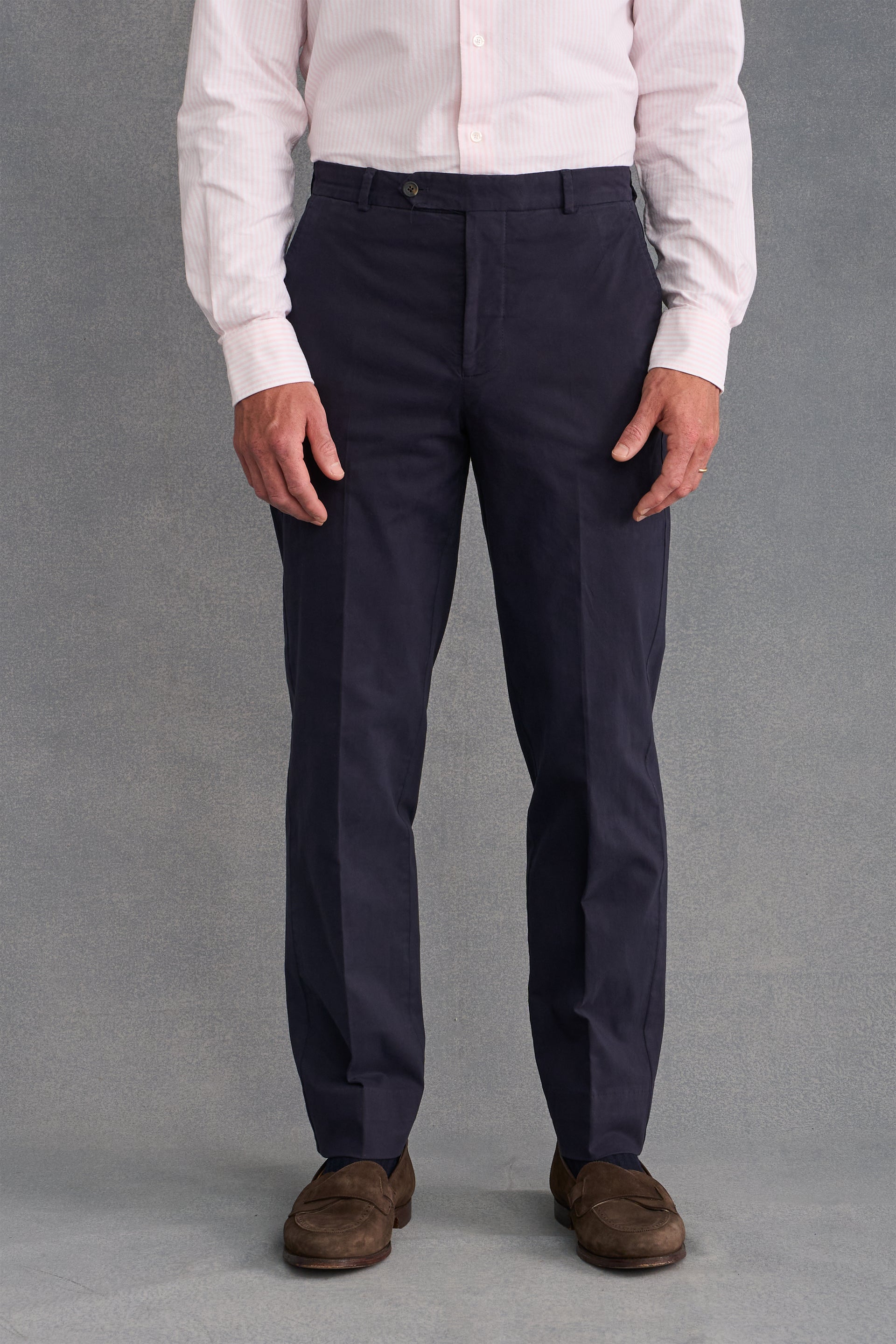 Navy Flat Front Garment Dyed Trousers