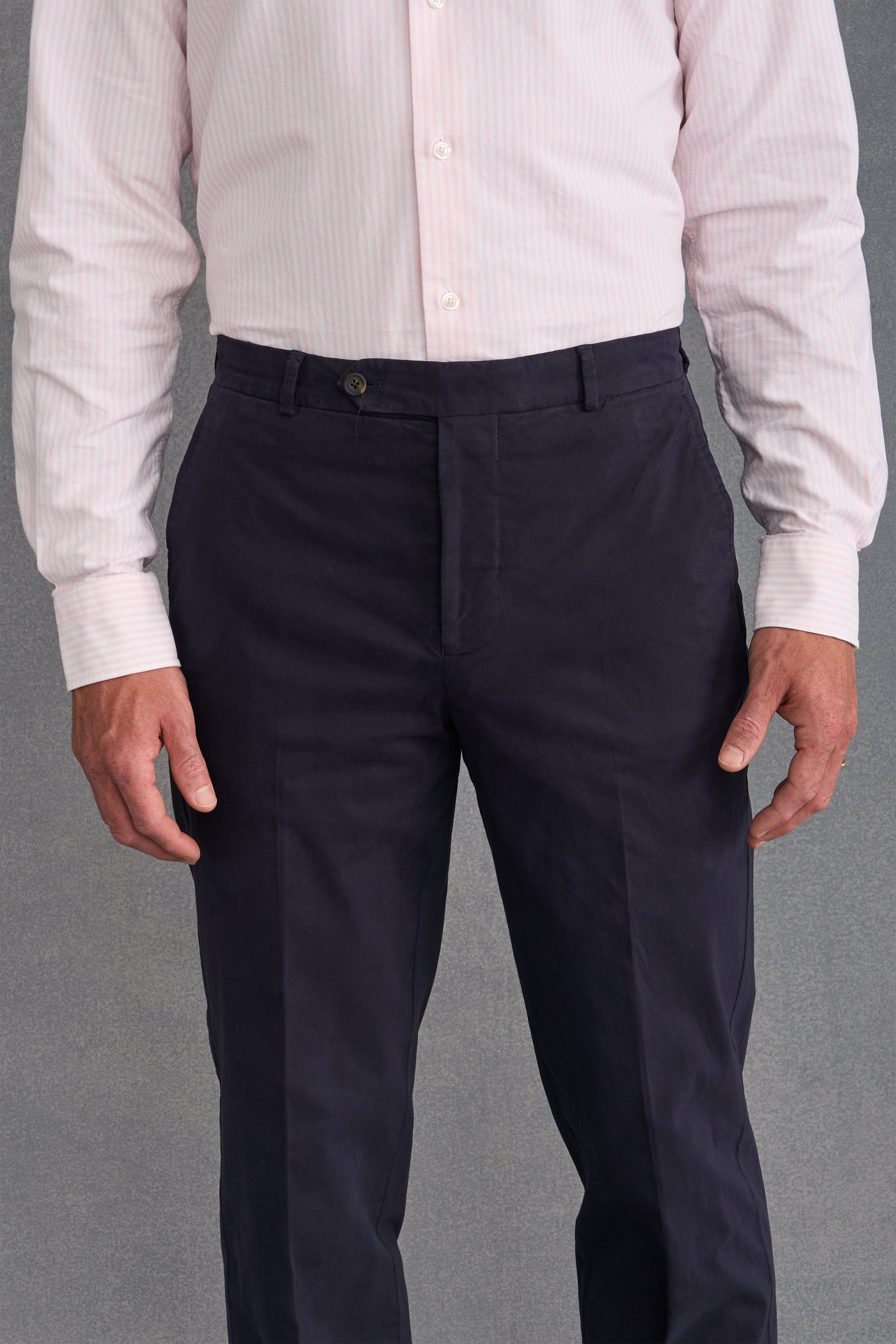 Navy Flat Front Garment Dyed Trousers