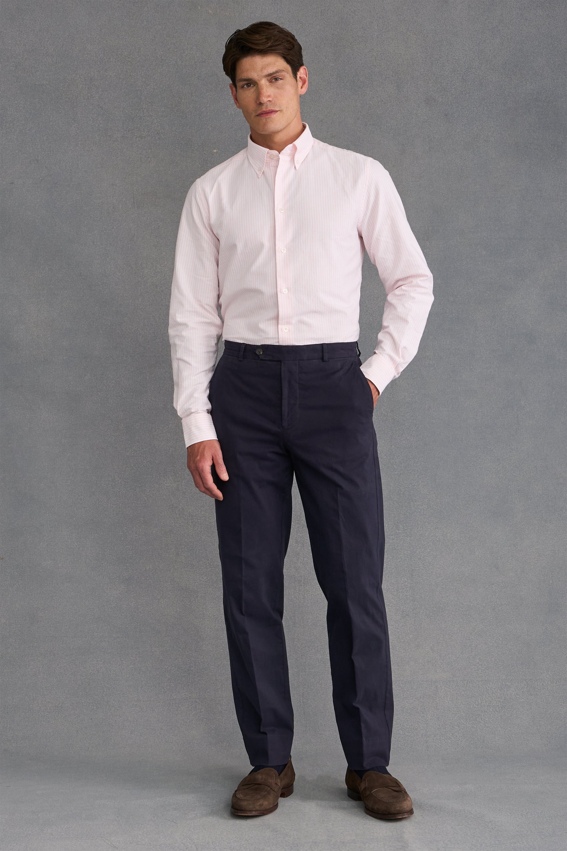 Navy Flat Front Garment Dyed Trousers