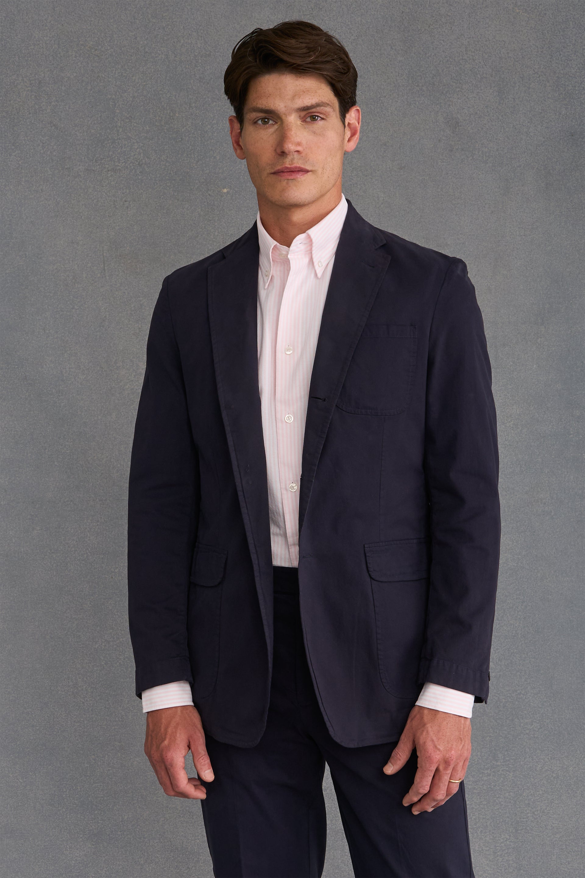 Navy Garment Dyed Single Breasted Jacket