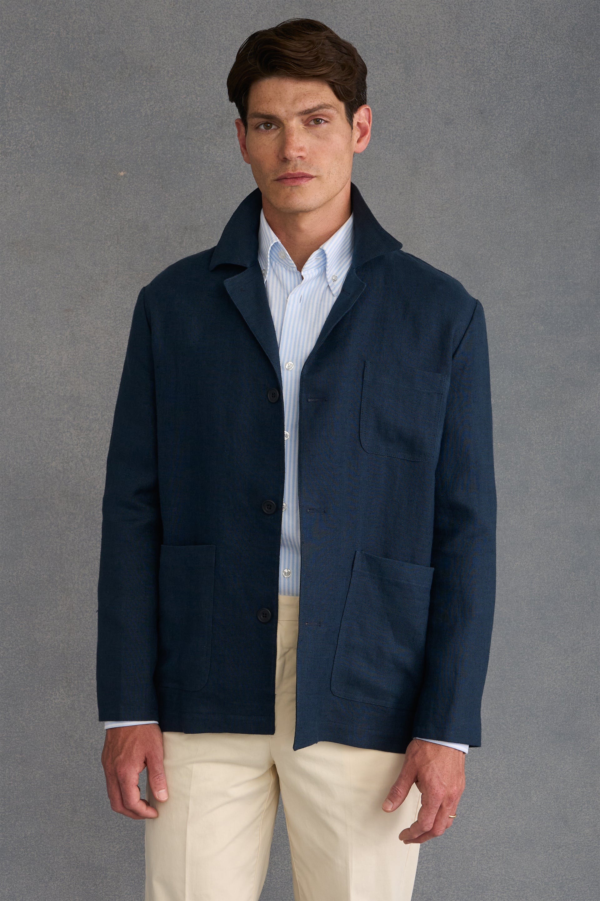 Navy Linen Carpenter Jacket