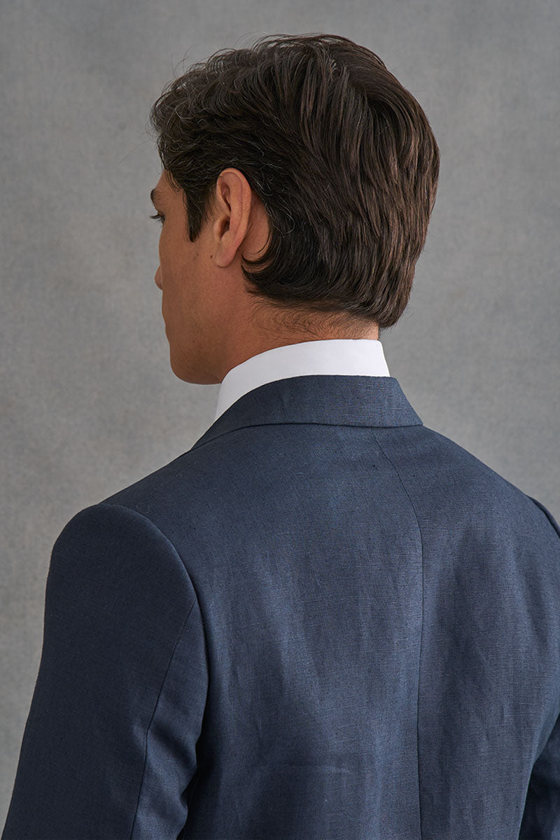 Navy Single Breasted House Cut Linen Blazer