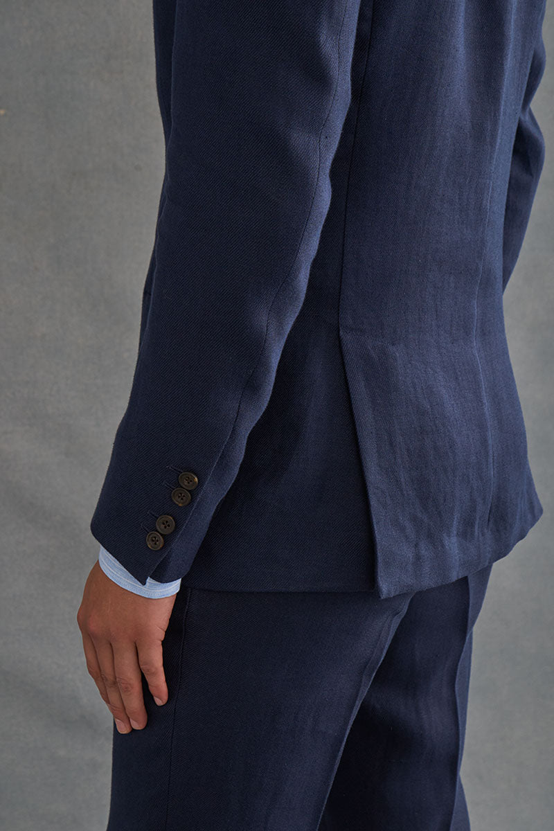 Navy Single Breasted Linen Twill Jacket