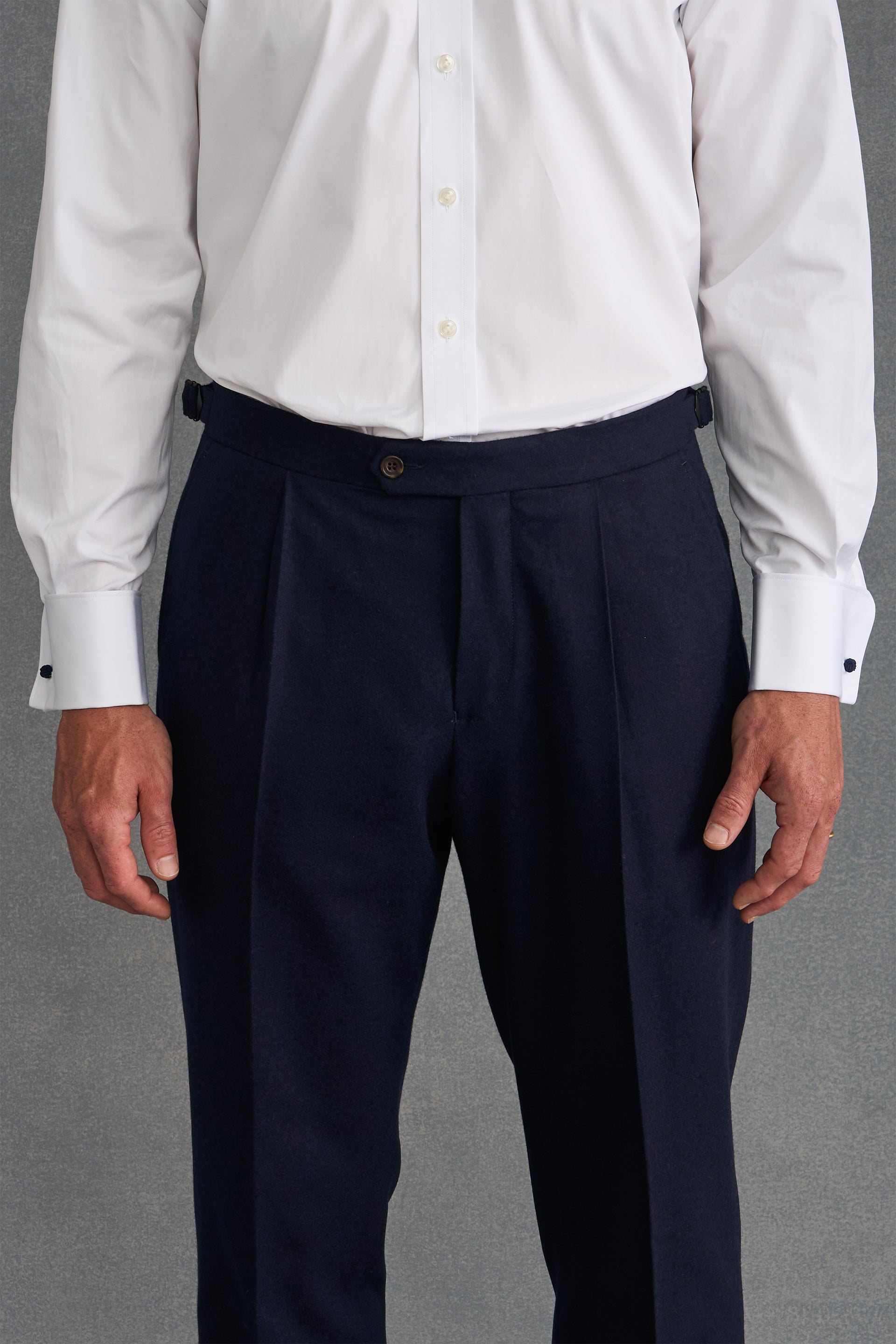 Navy Single Pleat Flannel Trousers