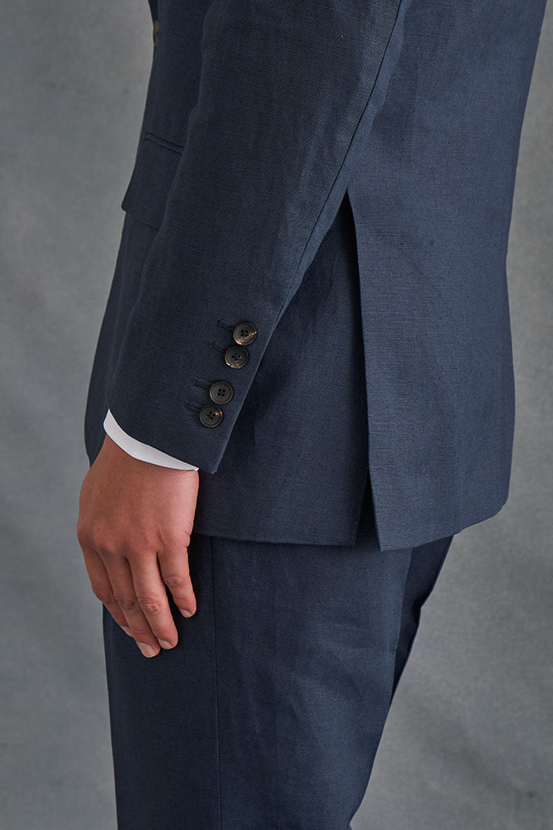 Navy Single Breasted House Cut Linen Blazer