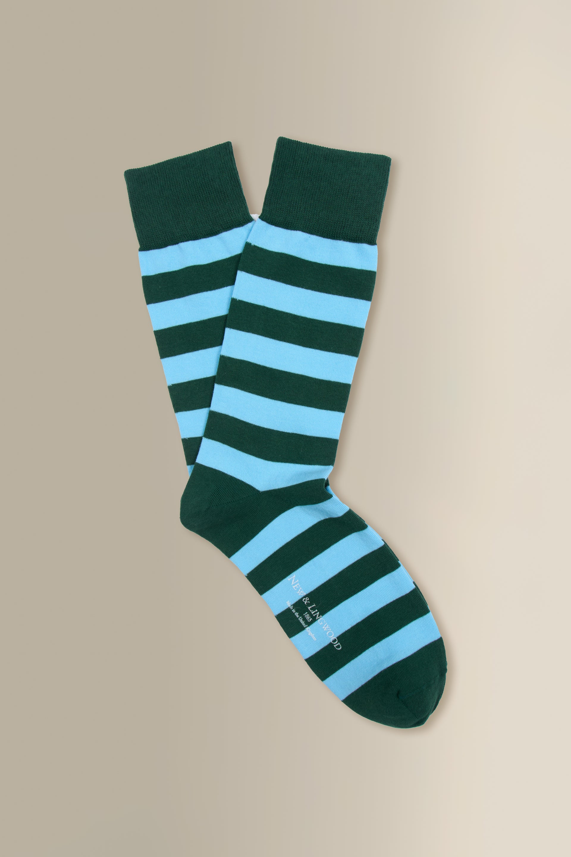 Green & Sky Stripe Mid Calf Cotton Socks