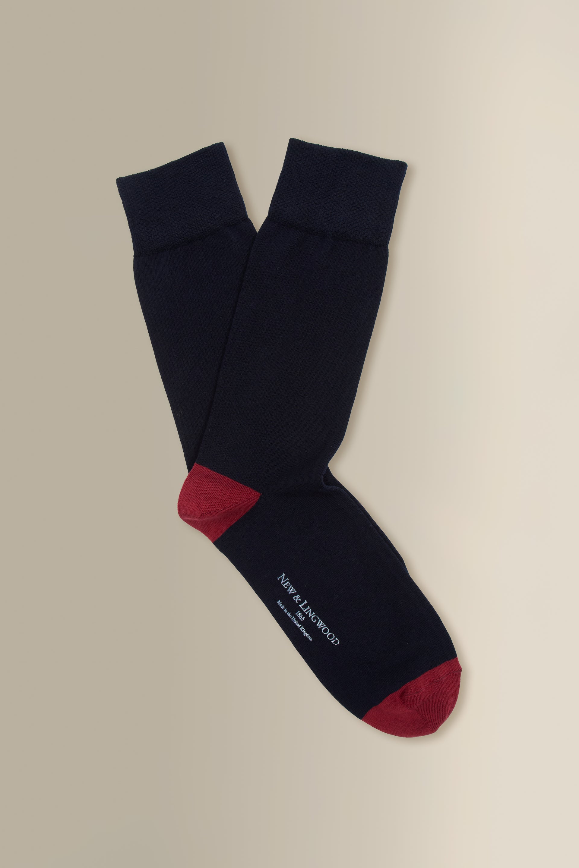 Navy & Red Heel Toe Mid Calf Cotton Socks