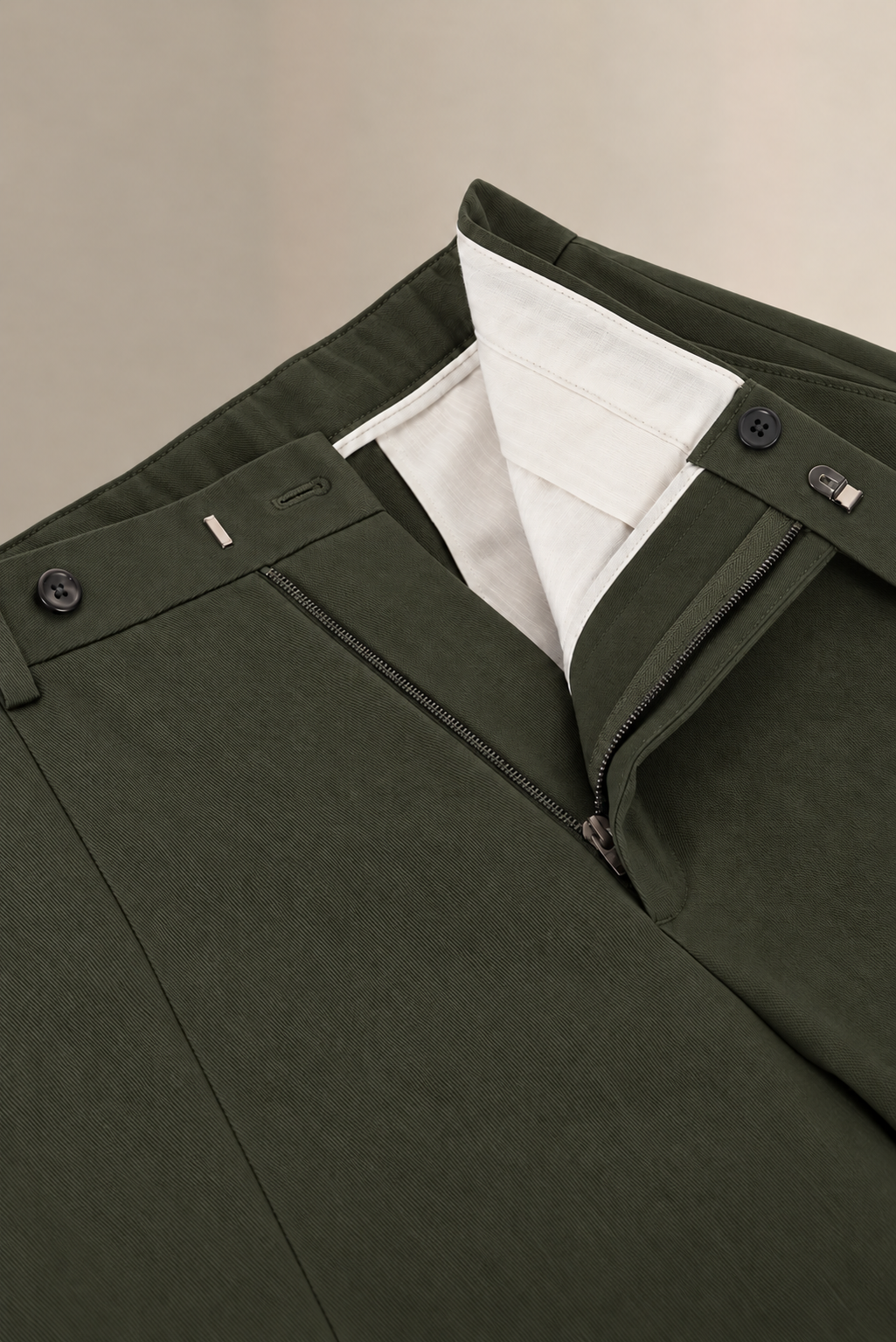 Green Flat Front Winter Chinos