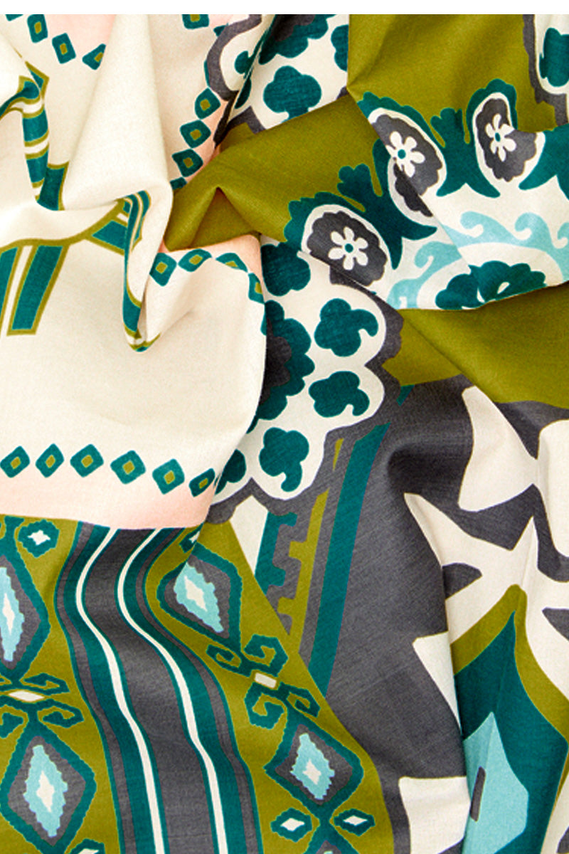 Olive & Teal Mosaic Print Cotton Bandana
