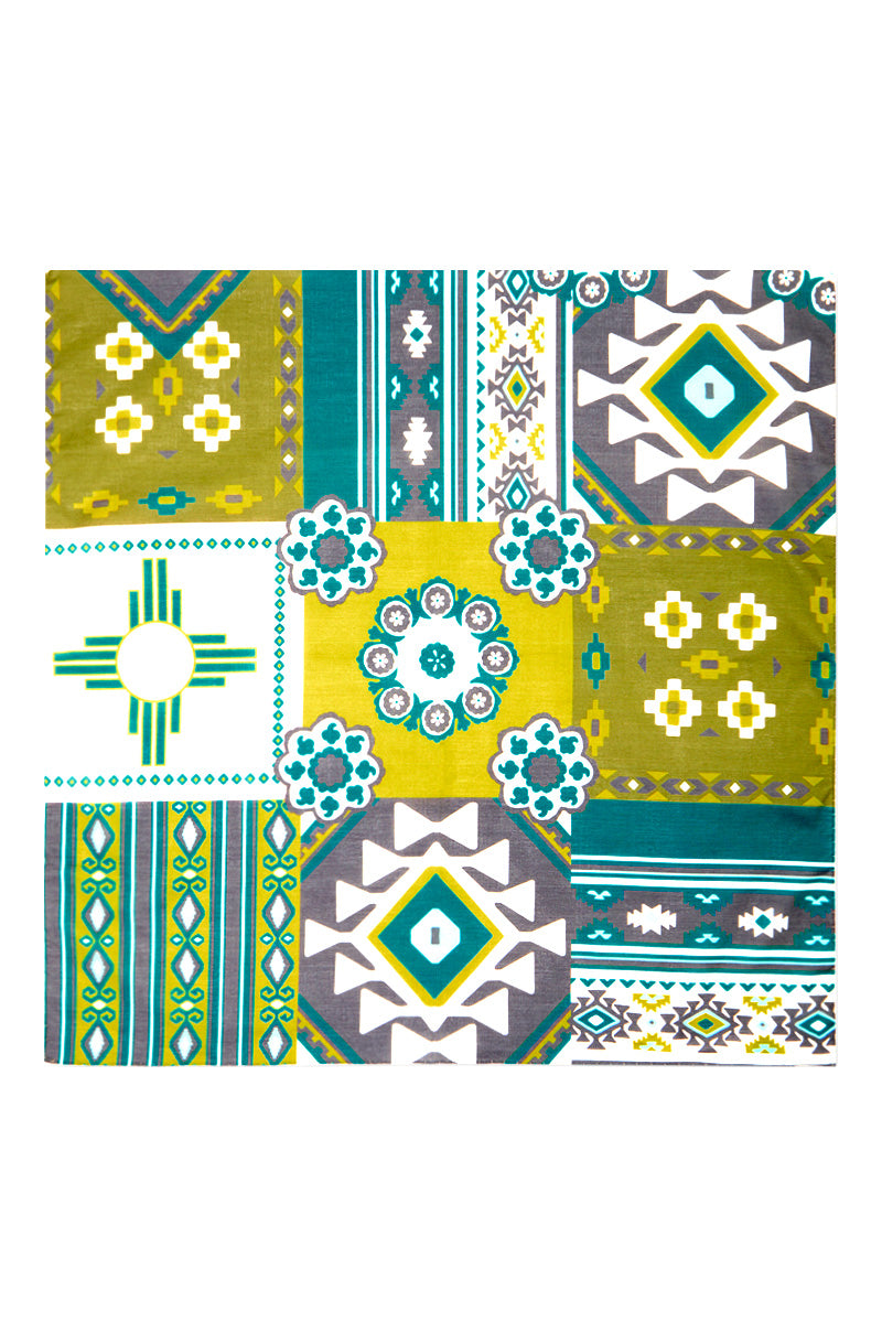 Olive & Teal Mosaic Print Cotton Bandana
