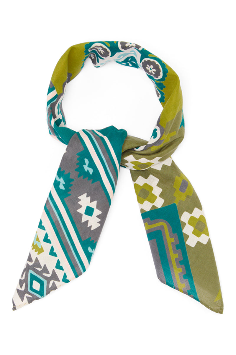 Olive & Teal Mosaic Print Cotton Bandana