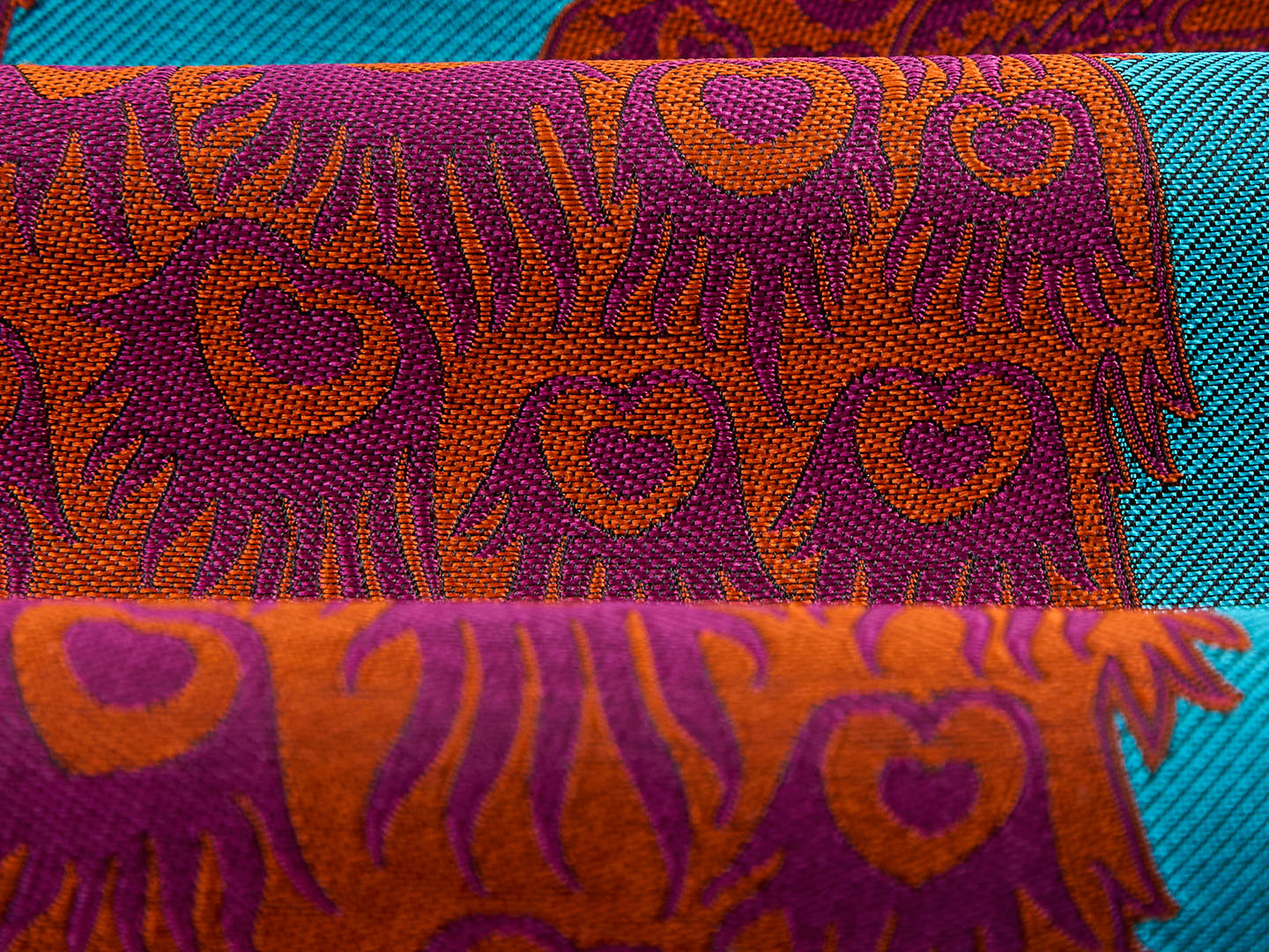 Turquoise & Orange Peacock Silk Fabric