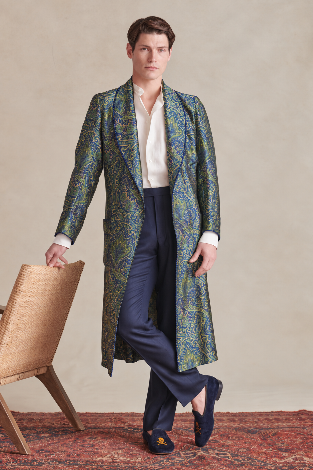 Green & Blue Crystal Paisley Unlined Silk Dressing Gown