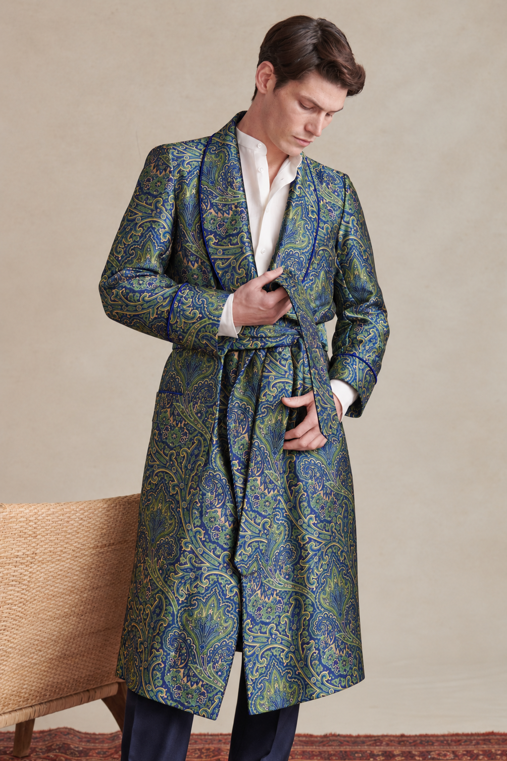 Green & Blue Crystal Paisley Unlined Silk Dressing Gown