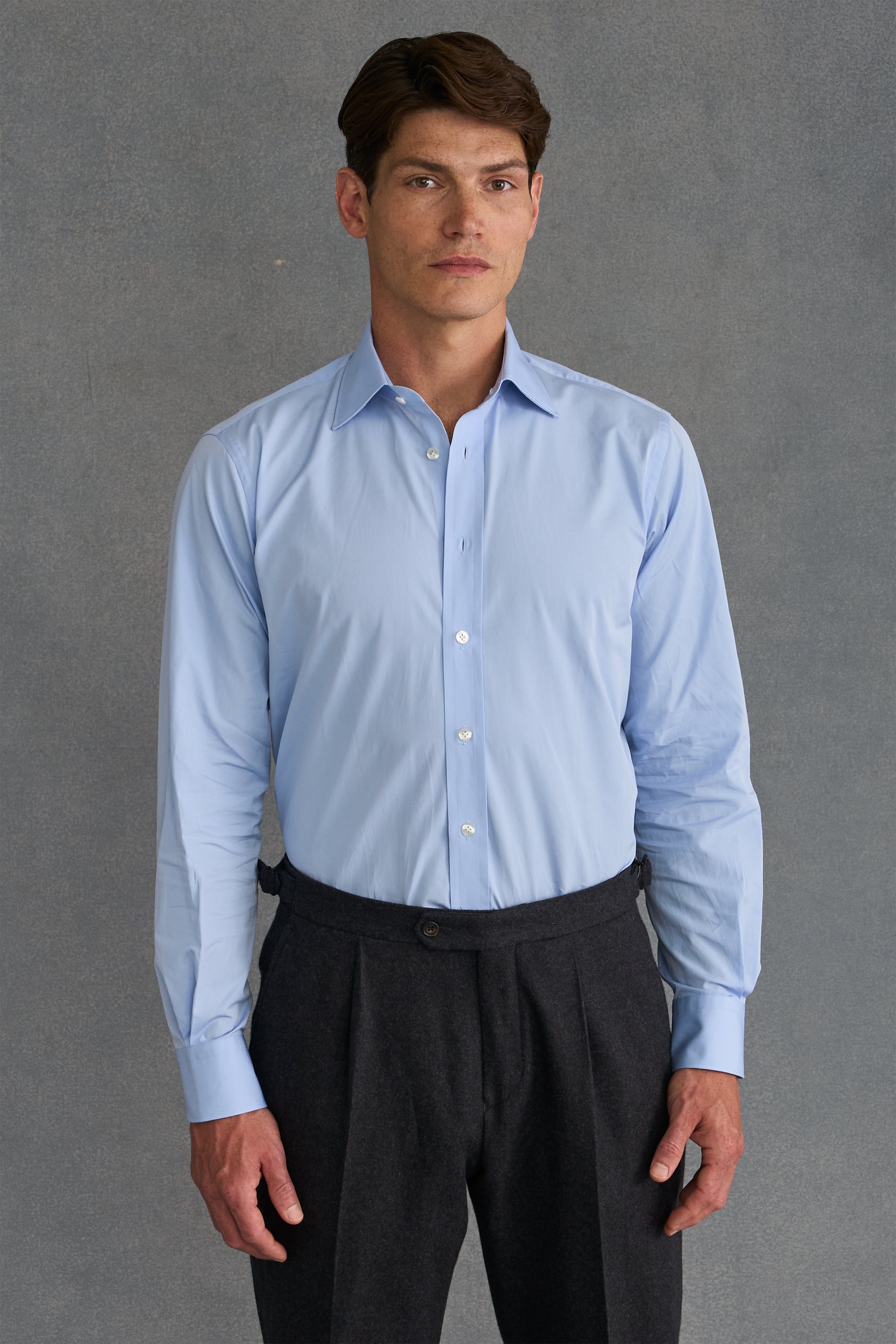 Pale Blue Poplin St James's Collar Tailored Fit Single Cuff Shirt
