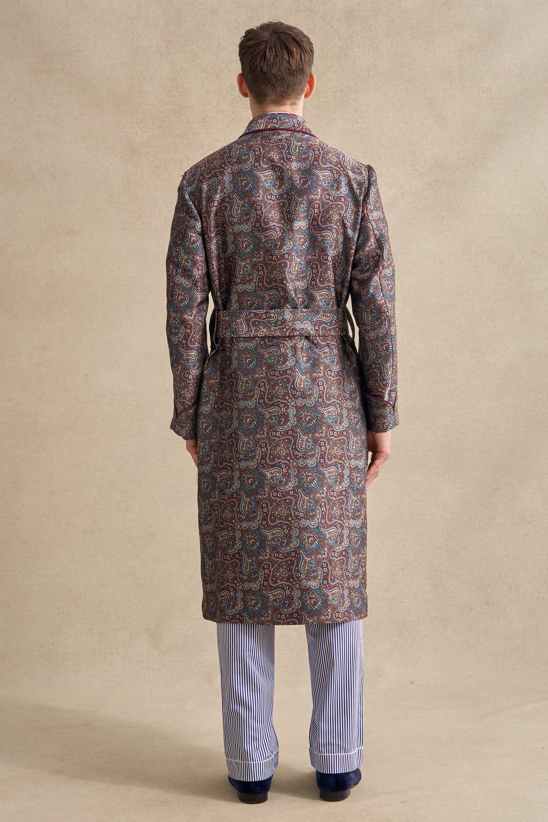 Teal & Burgundy Paisley Unlined Silk Dressing Gown