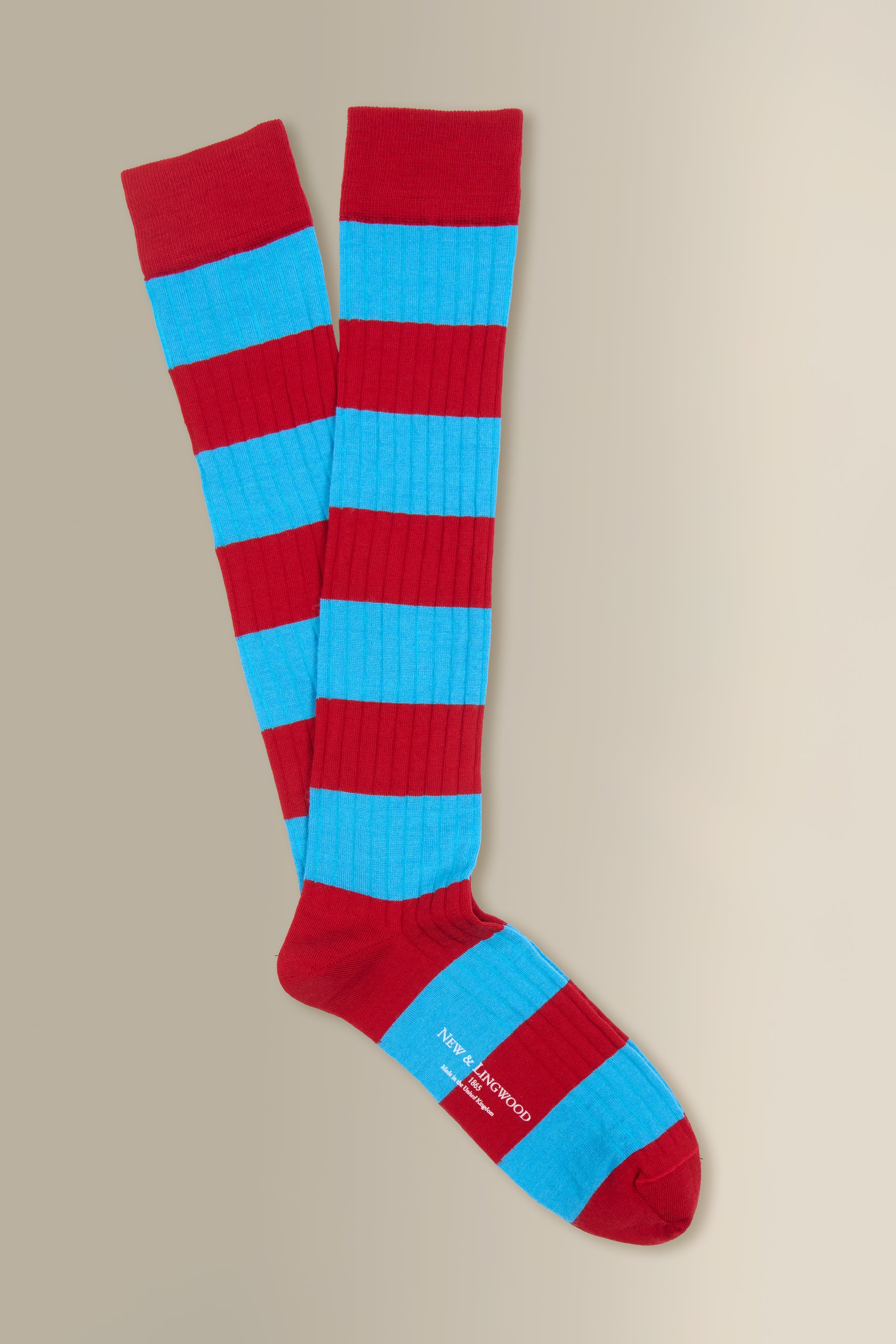 Red & Sky Stripe Long Lightweight Wool Socks