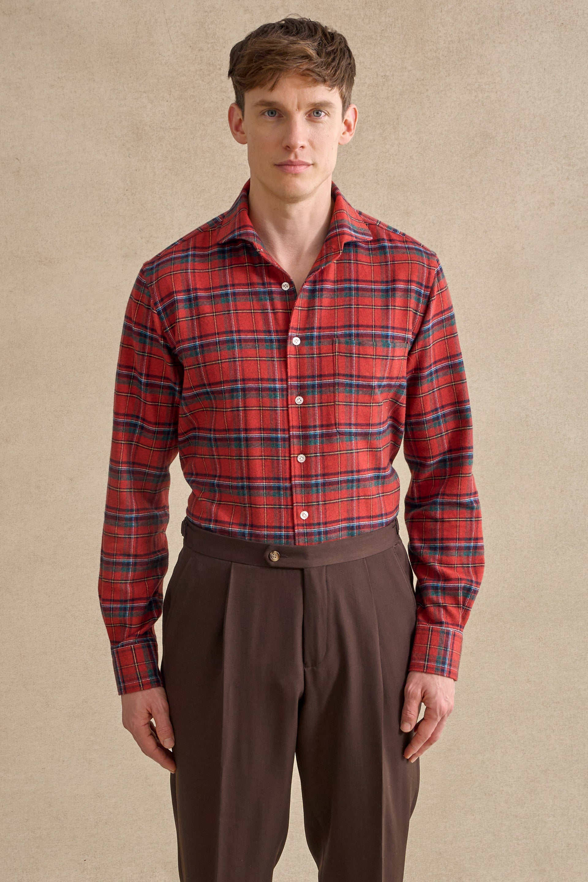 Red Plaid Check Brushed Cotton Shirt