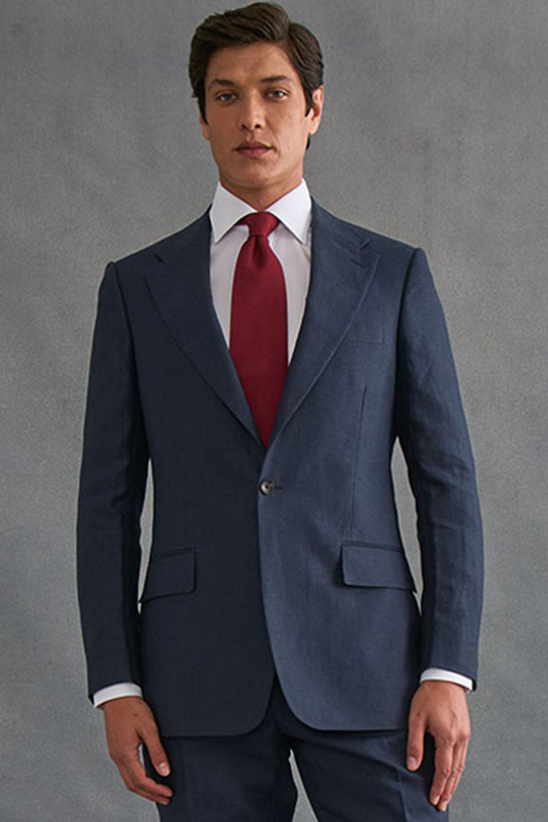 Navy Single Breasted House Cut Linen Blazer
