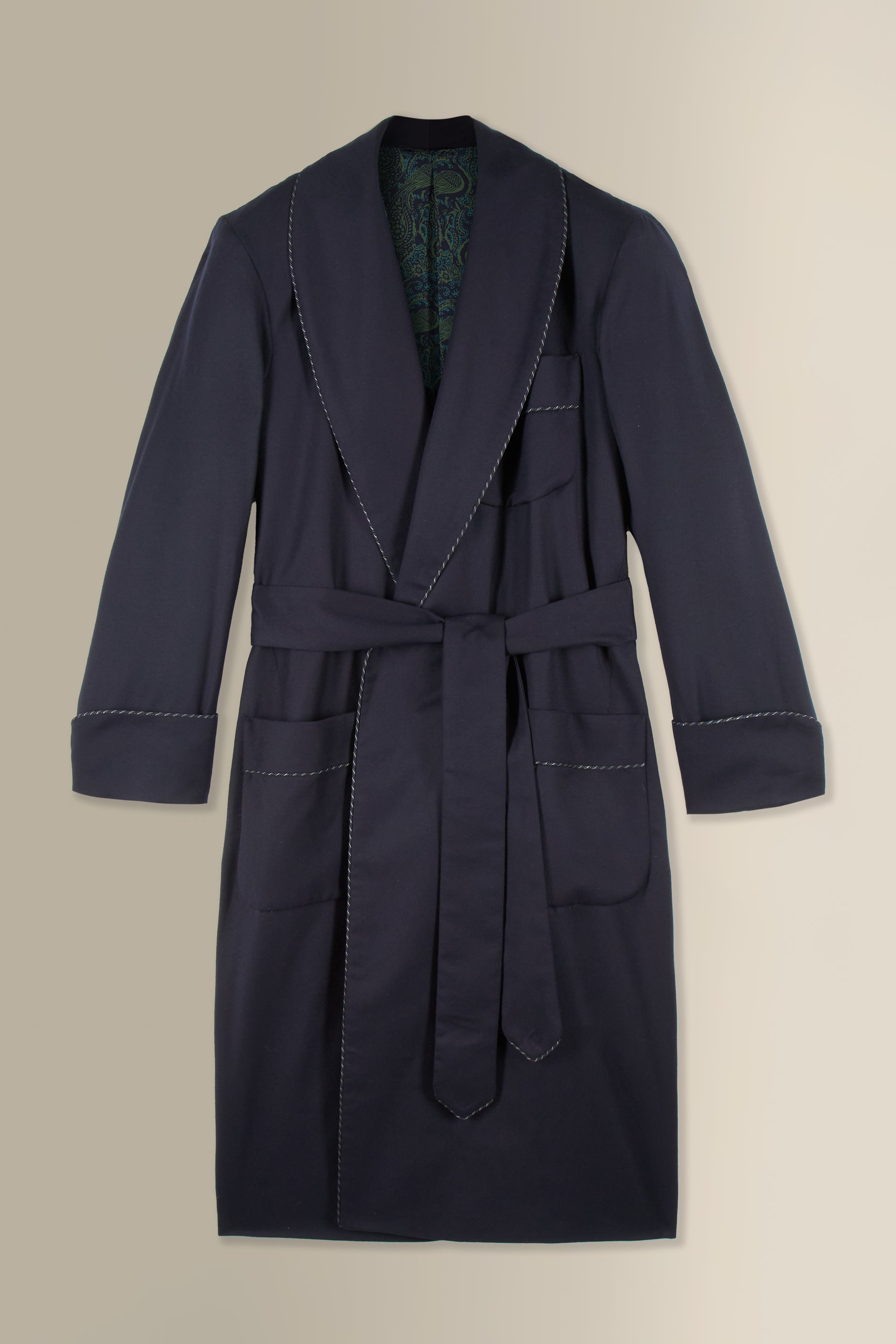 Navy Paisley Peacock Wool Lined Dressing Gown