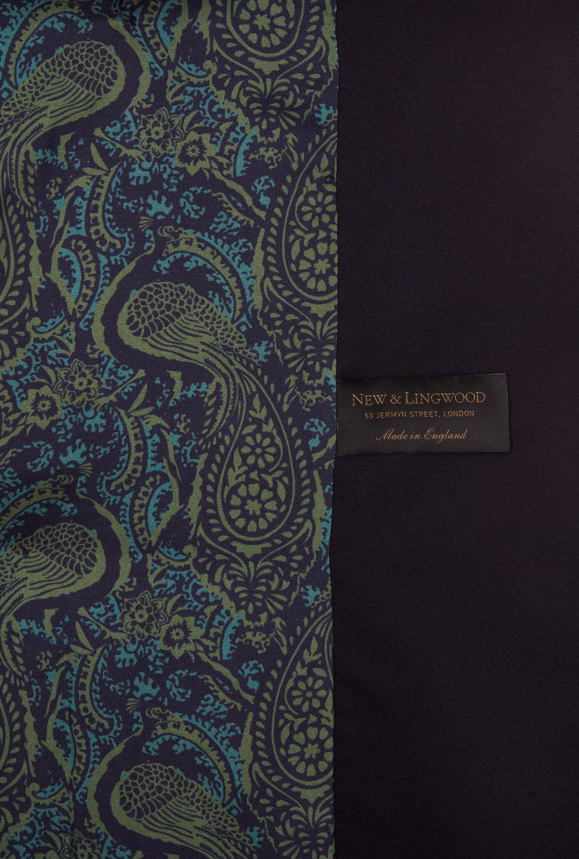Navy Paisley Peacock Wool Lined Dressing Gown