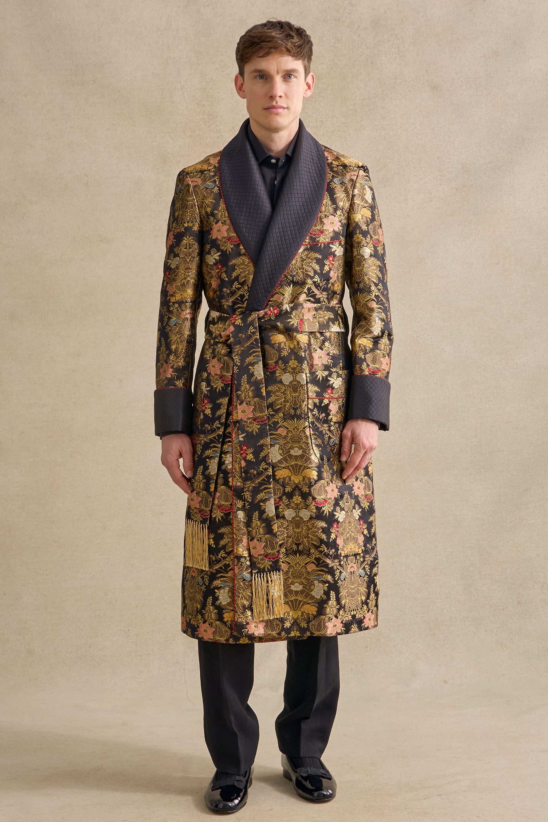 Isabella Noir Lined Silk Dressing Gown
