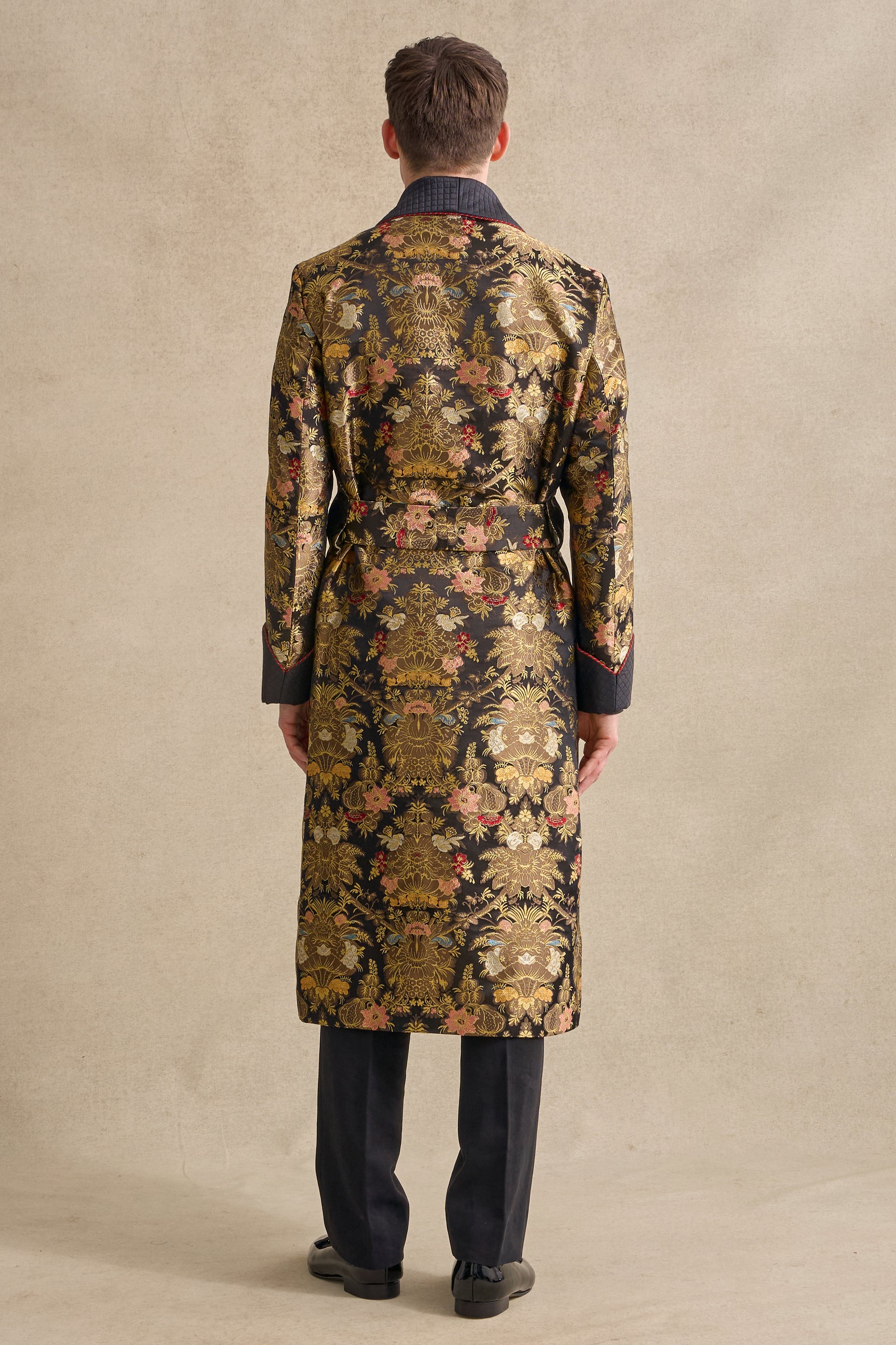 Isabella Noir Lined Silk Dressing Gown